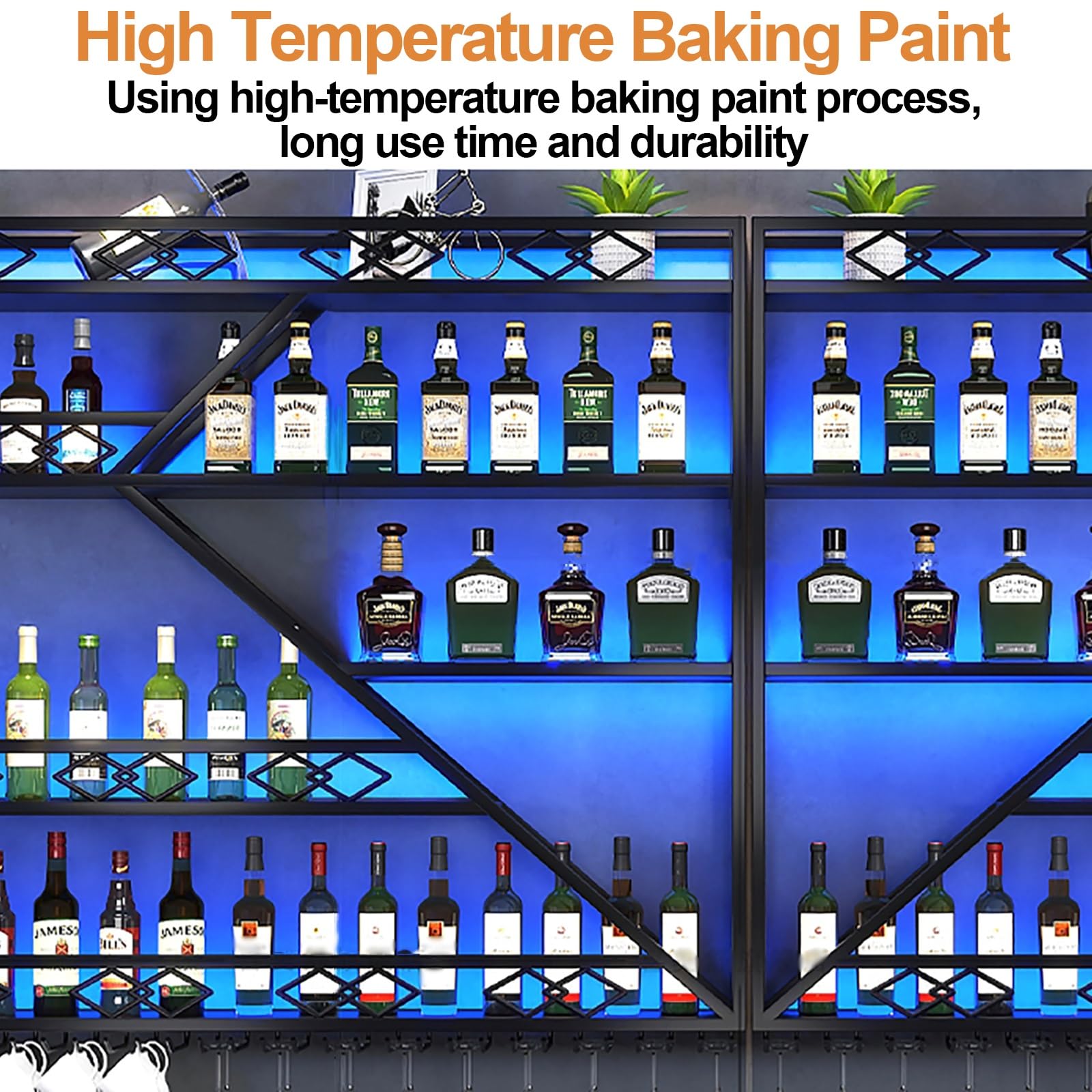 Estante de metal LED montado en la pared para barra de licor, exhibición de botellas, almacenamiento multifuncional para el hogar, restaurante, bares, decoración interior con luz LED