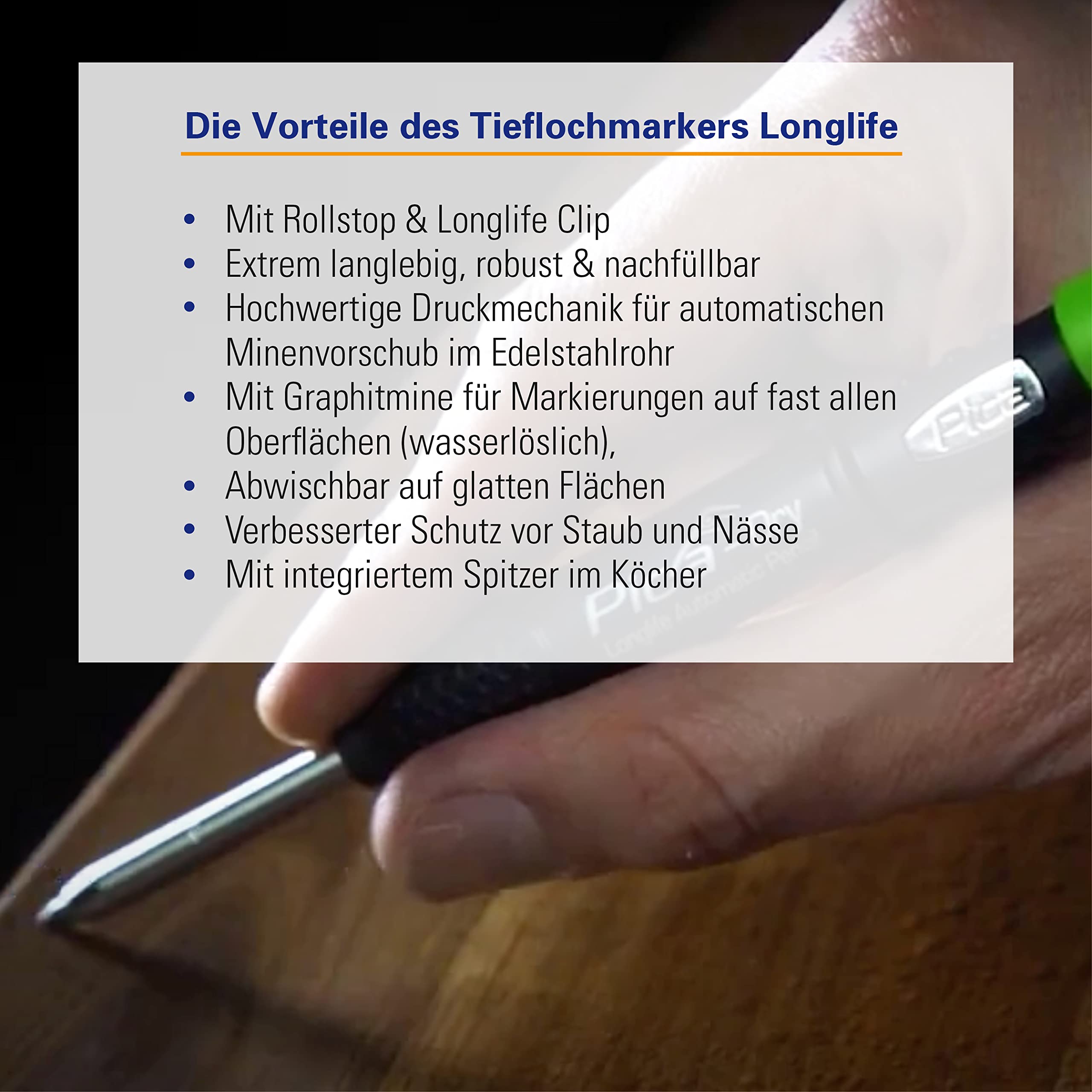 Karl Dahm Master Markier-Set I Markierstift-Set: 2x Tieflochmarker, 1x Ersatzminen Graphit, 1x Ersatzminen (Blau, Weiß, Grün), 1x Instant-White Pen & 1x Permanent Marker I Handwerker Zubehör – 12282