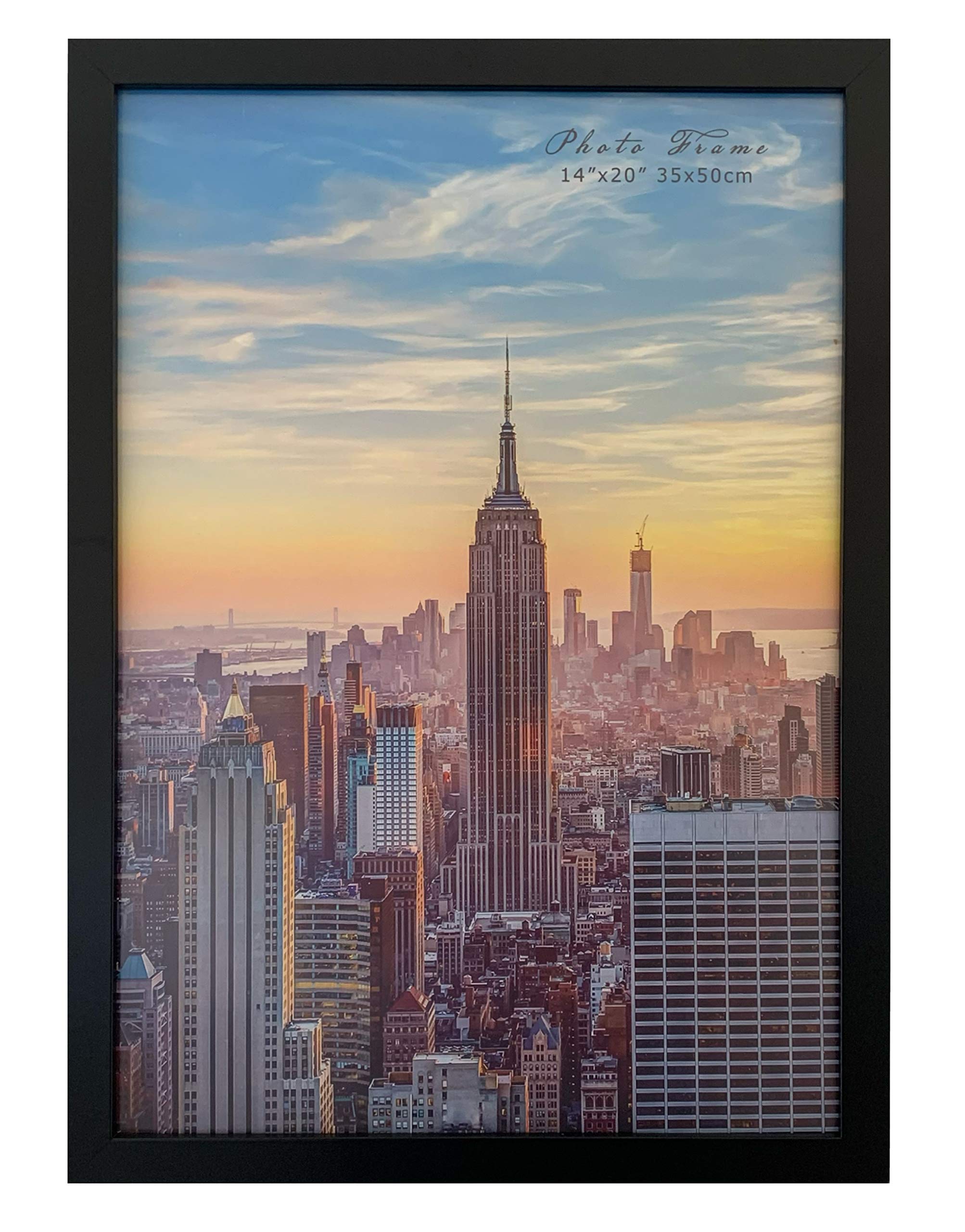 Frame Amo 14x20 Black Modern Picture or Poster Frame, 1 inch Wide Border, Smooth Wrap Finish, Acrylic Front