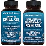 Viva Naturals 1250 mg Antarctic Krill Oil and 2,500 mg Triple-Strength Omega-3 Fish Oil Bundle, Providing Omega-3 EPA and DHA