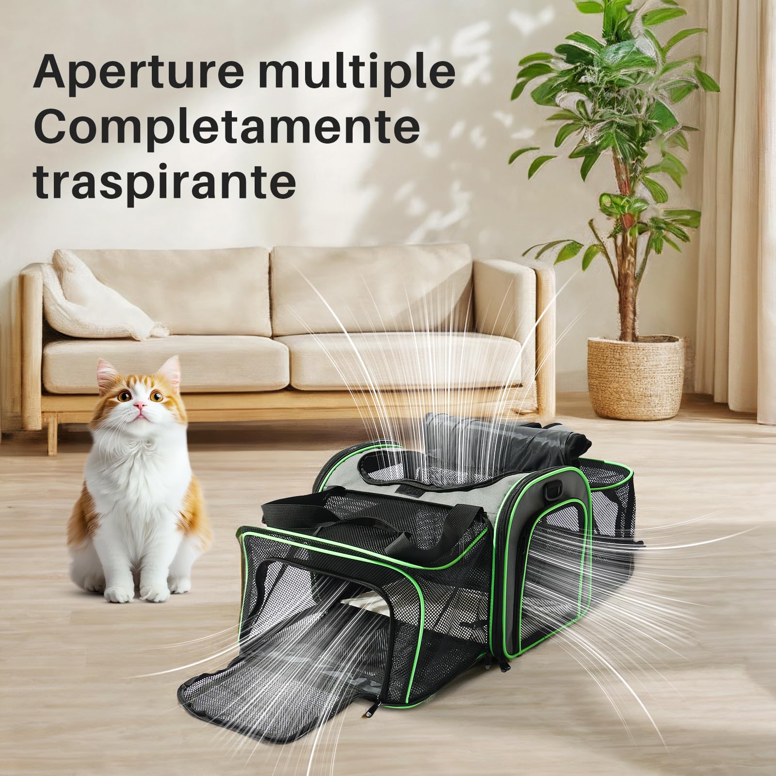 Gardner Pet Trasportino per Gatti e Cuccioli fino a 6,8 kg, Borsa da Trasporto Espandibile con Lati Morbidi, Rete Traspirante, Materiali Senza BPA - Grigio, L