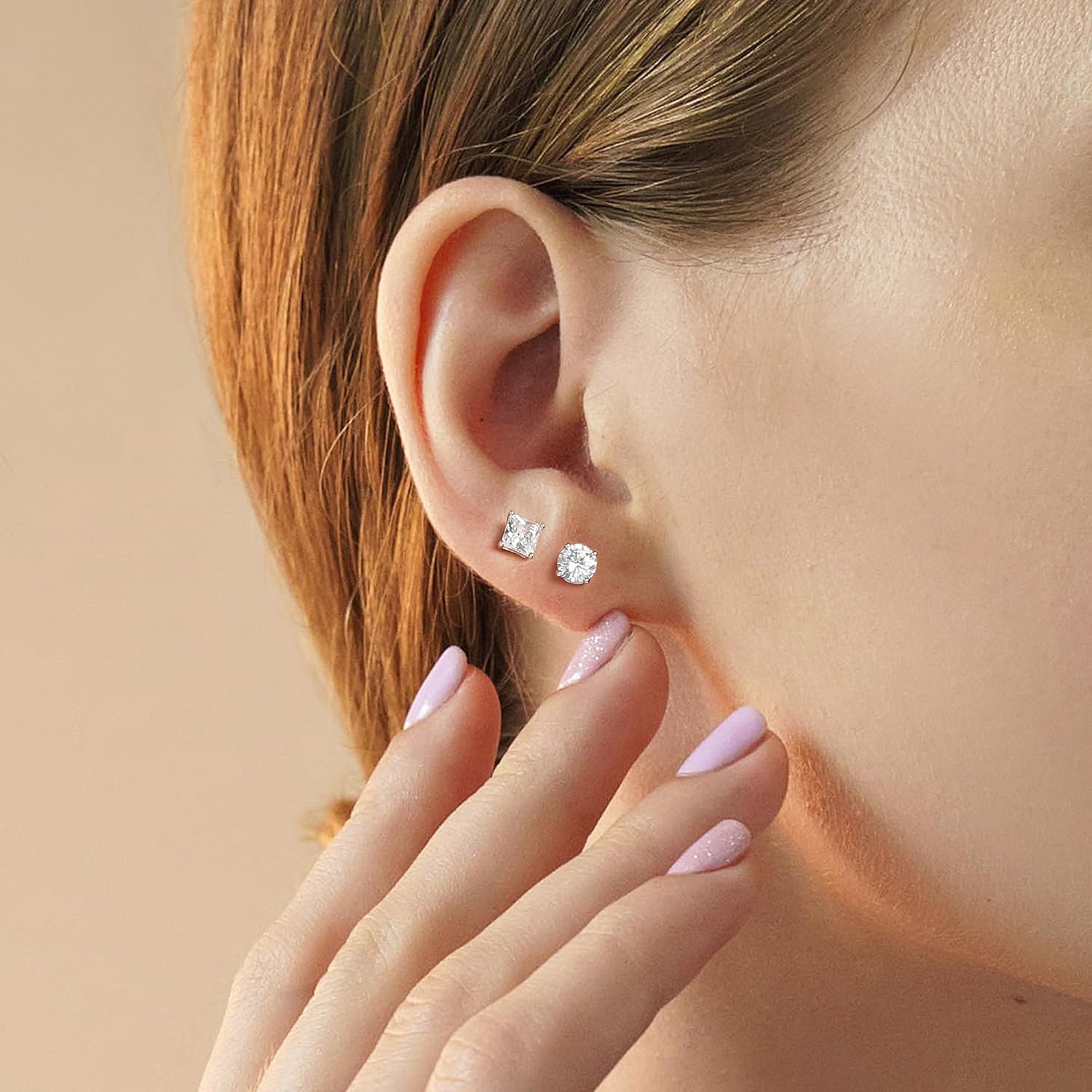 MDFUN Silver/Gold Stud Earrings for Women Men 316L Stainless Steel/Brass Hypoallergenic 2 Pairs Round & Square 5A+ Cubic Zirconia Earring Set Jewelry 3-7MM - Image 2