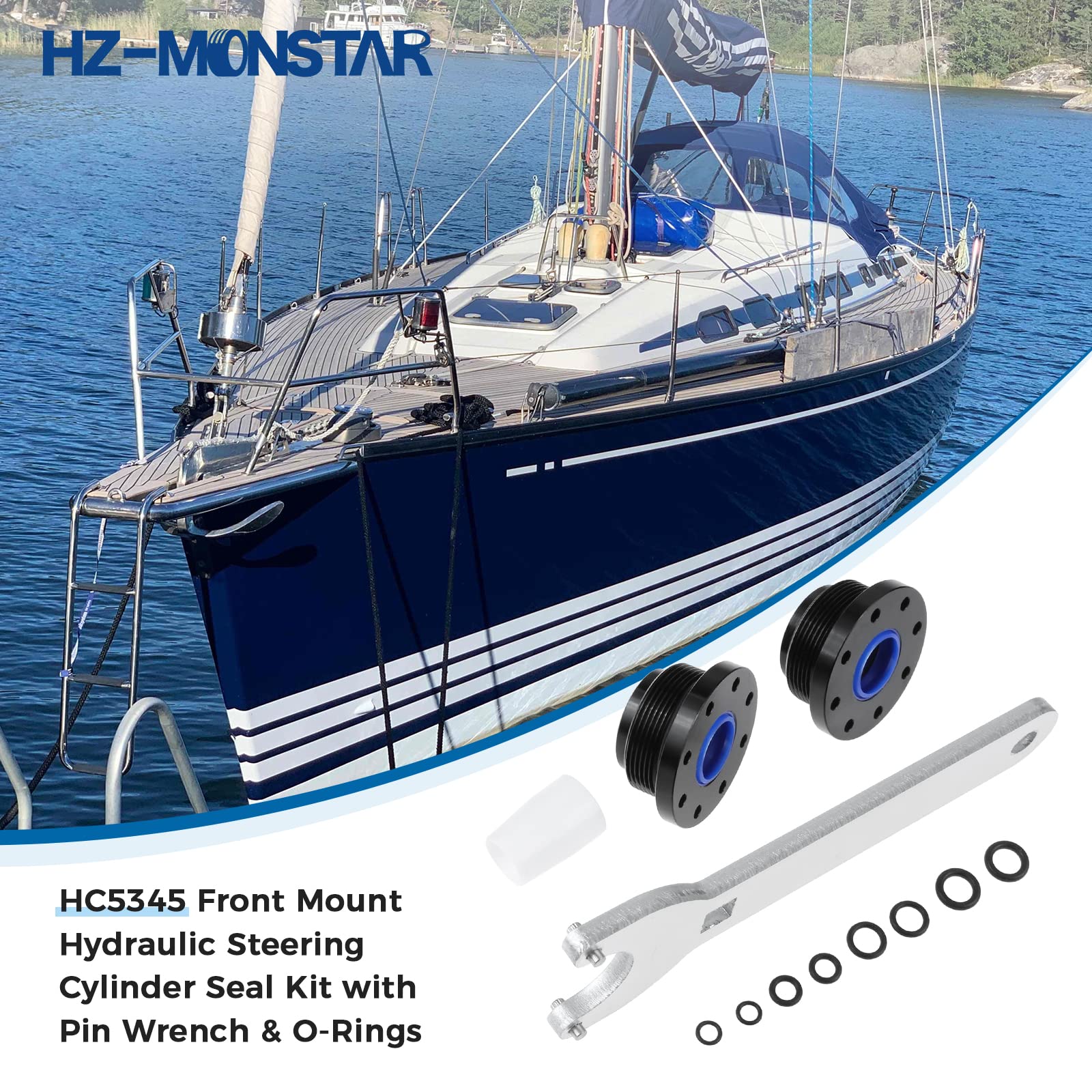 HC5345 HS5157 Kit de joint de cylindre de direction hydraulique à montage avant avec clé à broche et joints toriques, kit de joint compatible avec HC5340 HC5341 HC5342 HC5343 HC5344 HC5346