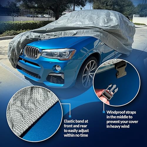 Miniatura 2 de Tuningpros SFC-U7 - Funda de tela no tejida impermeable gris para automóvil, de ajuste semidual, se ajusta a un tamaño de 224.8 x 79.9 pulgadas