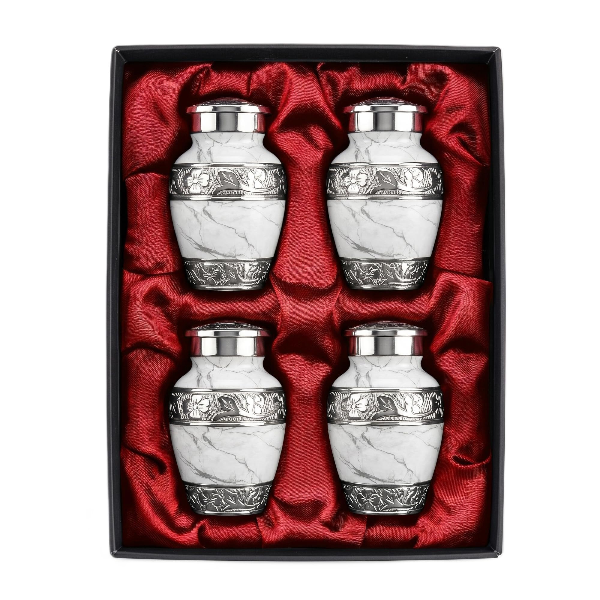 STONLIF White Marble Keepsake Urns Set of 4 for Human Ashes - Mini Aluminum Cremation Urns, Memorial Sharing Set for Family, Pet Urn Option