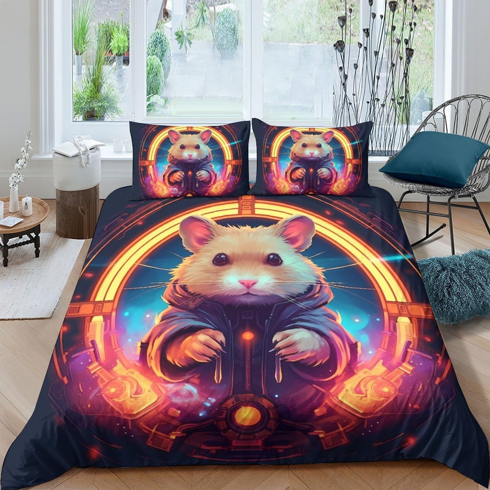Ctjqhvkz Style-1 3D Printed Space Hamster Fitted Sheet Microfiber Soft Anti-Slip Cosmic Astronaut Mattress Cover For Bedroom Decor Single（135X200cm）