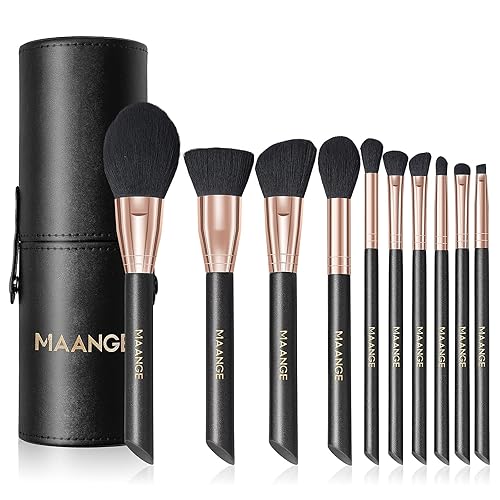 Juego de 10 brochas de maquillaje profesionales de alta calidad, para base sintética de polvo, rubor, correctores, sombras de ojos, color oro rosa,