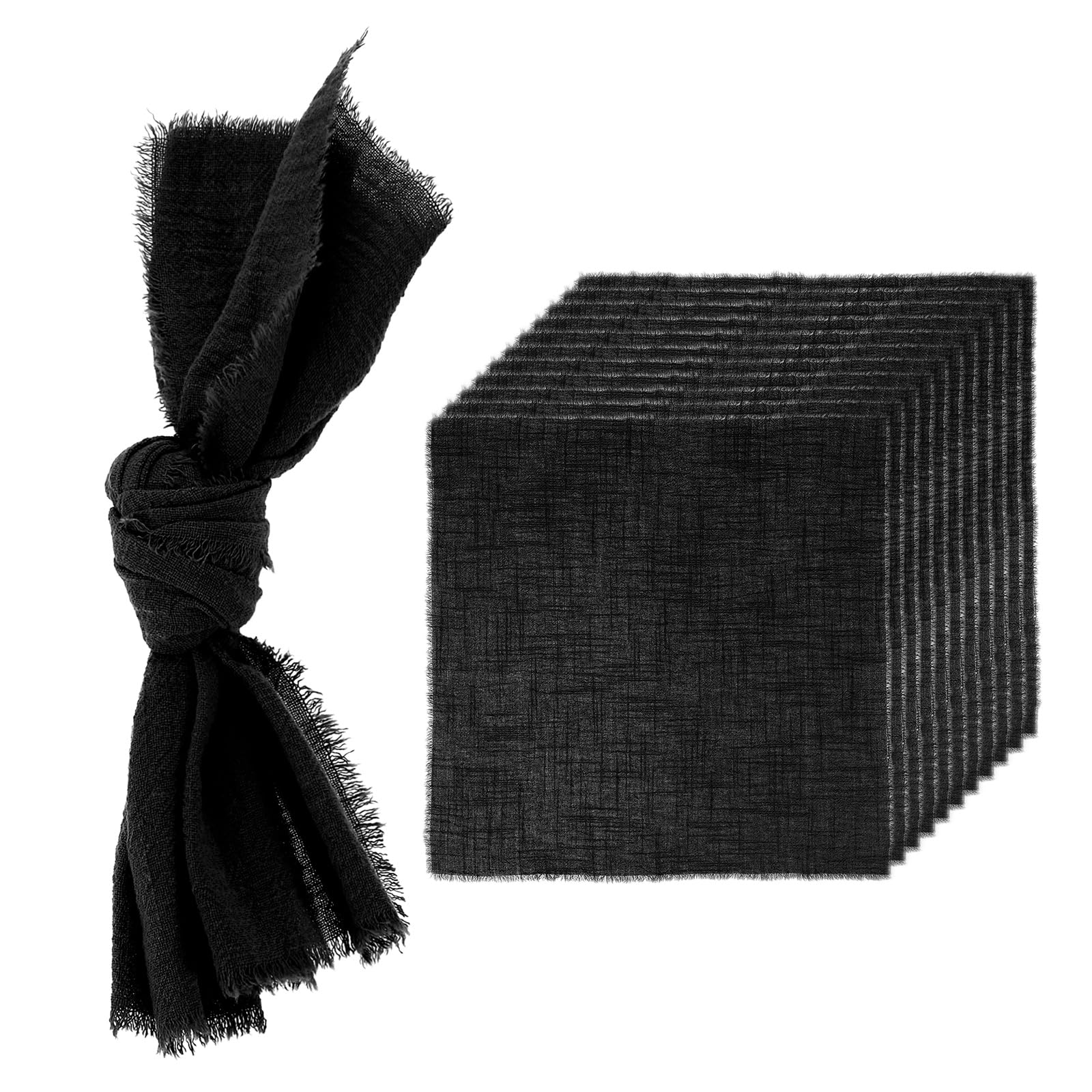 sourcing map 12Pcs Handmade Cloth Napkins, 16.5x16.5 Inch Cotton Napkins with Fringe Square Rustic Table Napkin for Wedding Party Dinner Table Decor Bridal Shower, Black