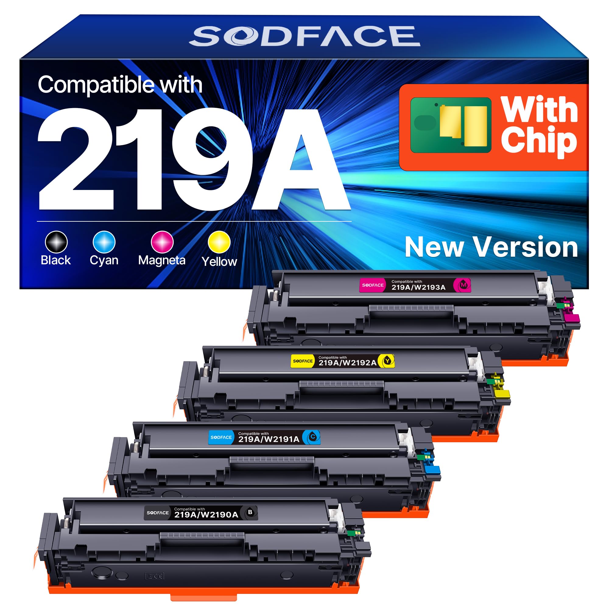 SODFACE 219A 219X Toner Mit Chip MFP 3302FDWG Kompatibel für HP 219A 219X Toner für Color LaserJet Pro MFP 3302FDWG 3302SDWG 3302FDNG 3302FDW 3302SDW 3302FDN (Schwarz Cyan Gelb Magenta, 4er-Pack)