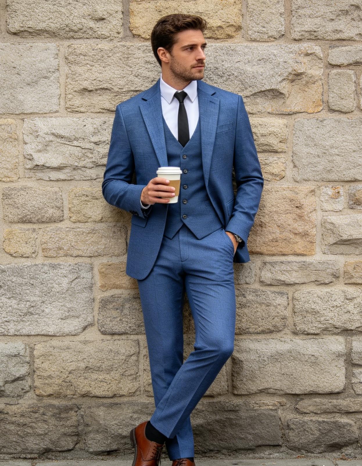 MOGU Herren Anzug 3-teilig Slim Fit - Formelles Business Smoking Set für Hochzeit Bräutigam Abschlussball Abendessen Party