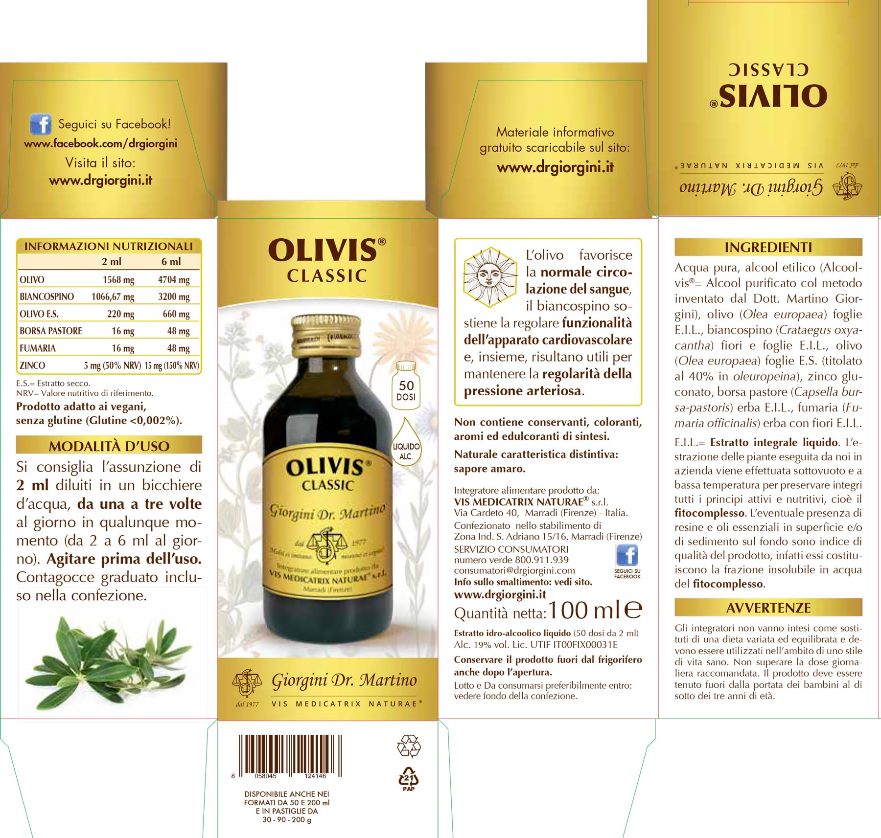 Olivis Classic liquido alcolico, 100ml - Dr. Giorgini, Integratore alimentare