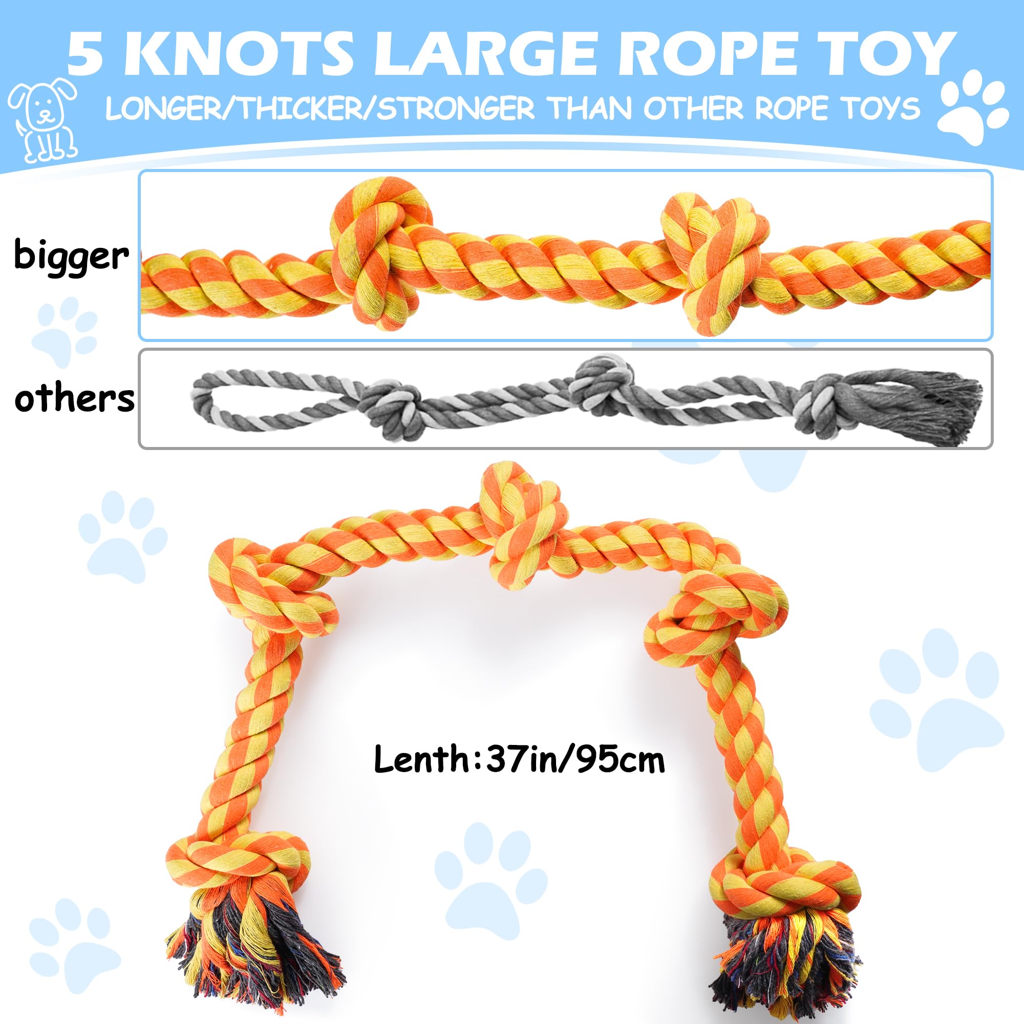 Aitmexcn Dog Rope Toys for Large Medium Dog Chewers, Rope Indestructible Dog Chew Toys, 37 Inch 5 Knots Tough Dog Tug Toy for Teeth Cleaning, Tug of War-Orange - Image 2