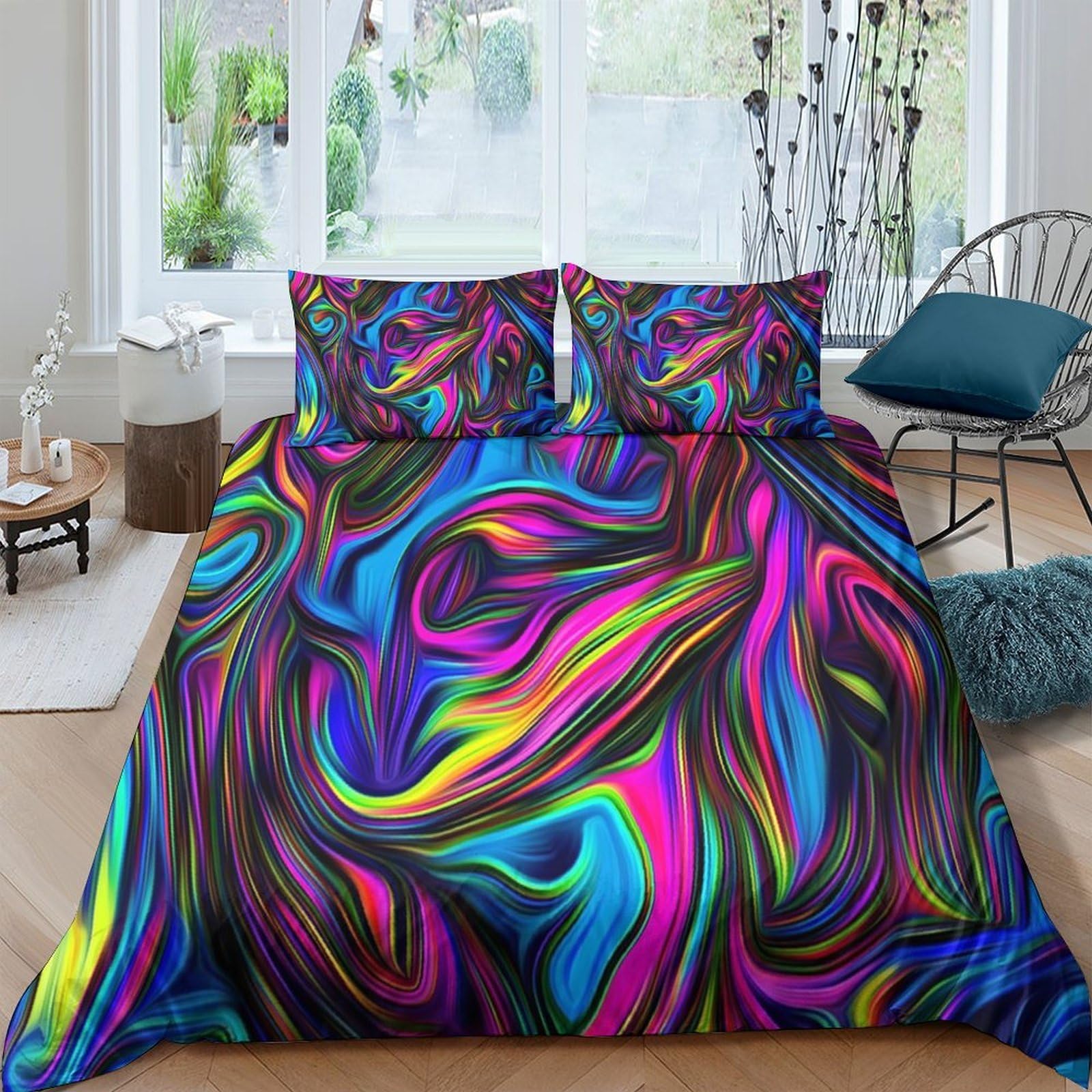 Ctjqhvkz Style-9 3D Printed Neon Abstract Fitted Sheet Microfiber Soft Vibrant Swirl Mattress Cover For Bedroom Dorm Decorative Single（135X200cm）