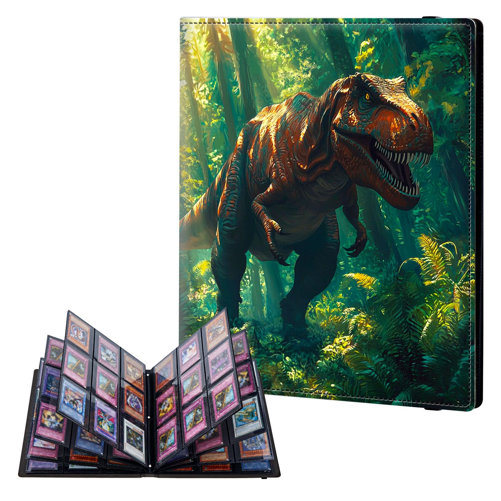 ETLKJVBL 9 Pocket Trading Card Binder, Card Collection Binder for TCG, MTG, Sports Cards, Baseball, Dinosaur Dense Jungle Trading Card Book Holder for Collectors, Top Loader Binder