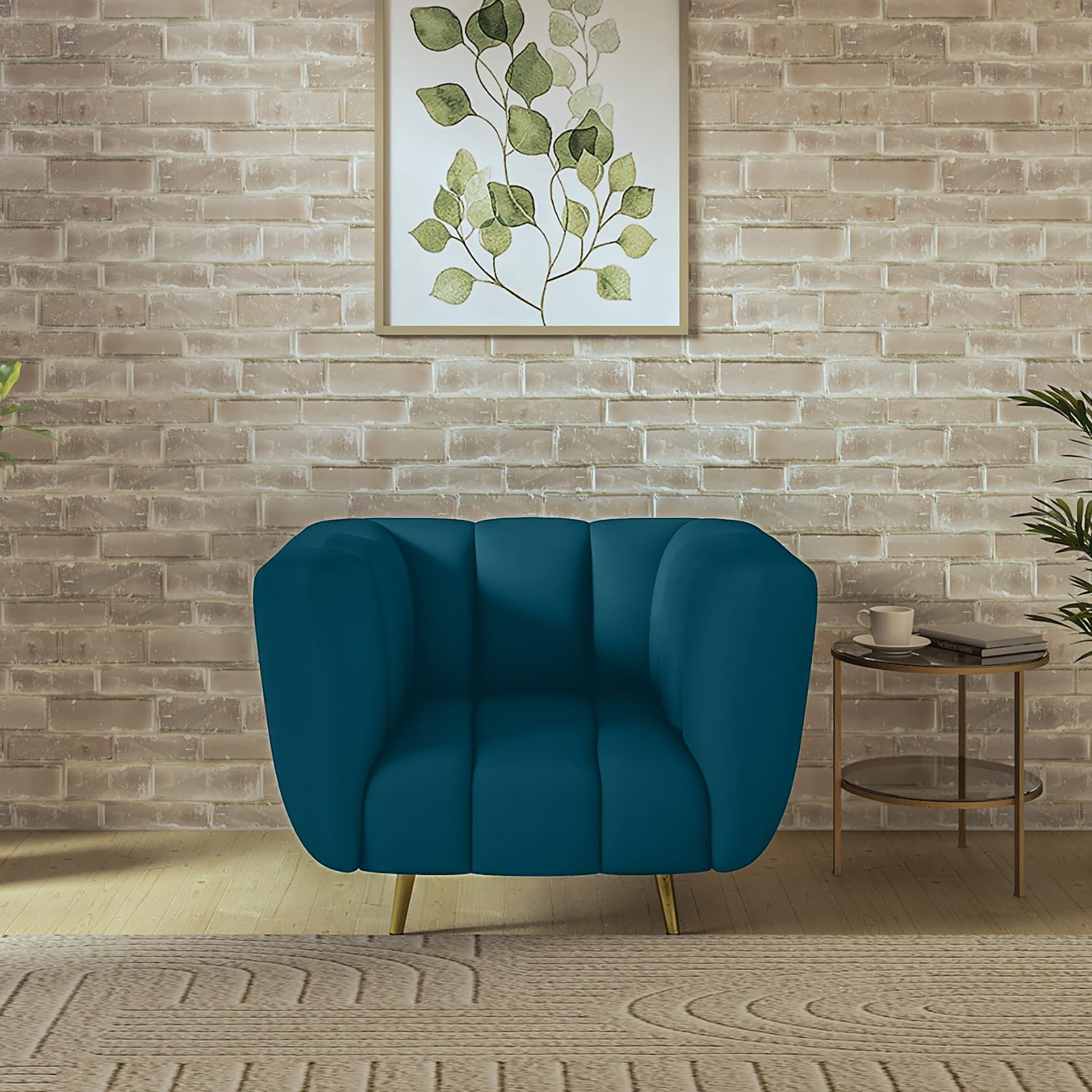 wakeup INDIA Mushy Premium Fabric Sofa Set | 1 Seater Sofa | Pocket Spring Cushion | Padded Cushioned Armrest | Metal Leg with Golden Polish (Peacock Blue, Seating-1) | 3 Years Warranty (B0DB2ZD9T3) Amazon Price History, Amazon Price Tracker