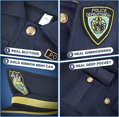 Miniatura 4 de Tepsmigo Disfraz de oficial de policía para niños, disfraz de policía para niños con uniforme de policía, grabadora, luces de hombro, disfraces de