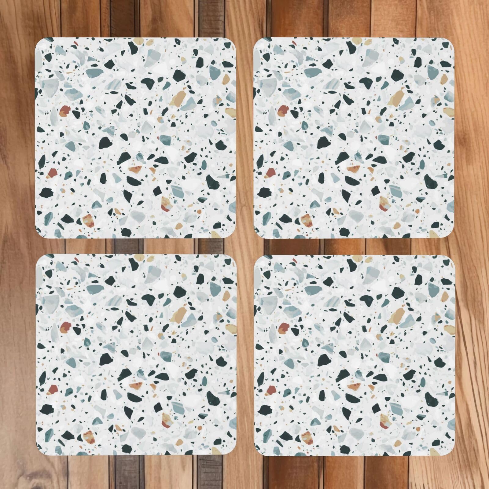 Terrazzo Marble Pastel Mdf Cork Coasters - Set Of 4, Absorbent And Heat Resistant Drink Coasters For Home And Office Square Coasters Round Coasters Decorative Coasters