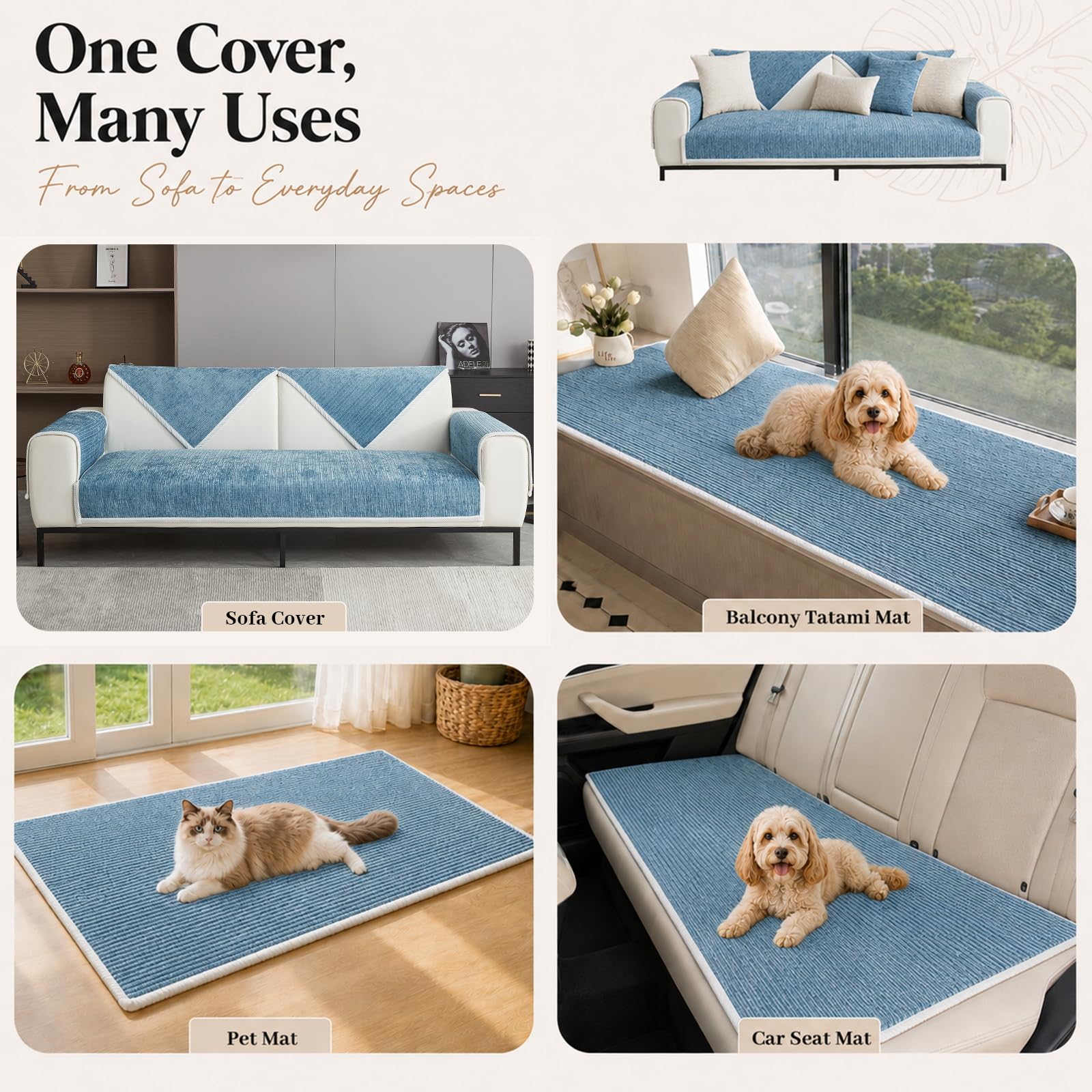 Housse de Canapé en Chenille - Nouvelles Housses Antidérapant pour Canapé 1/2/3 Places en Forme de L, Protection pour Meuble Résistante aux Animaux pour Salon (A-Bleu,110x240cm)