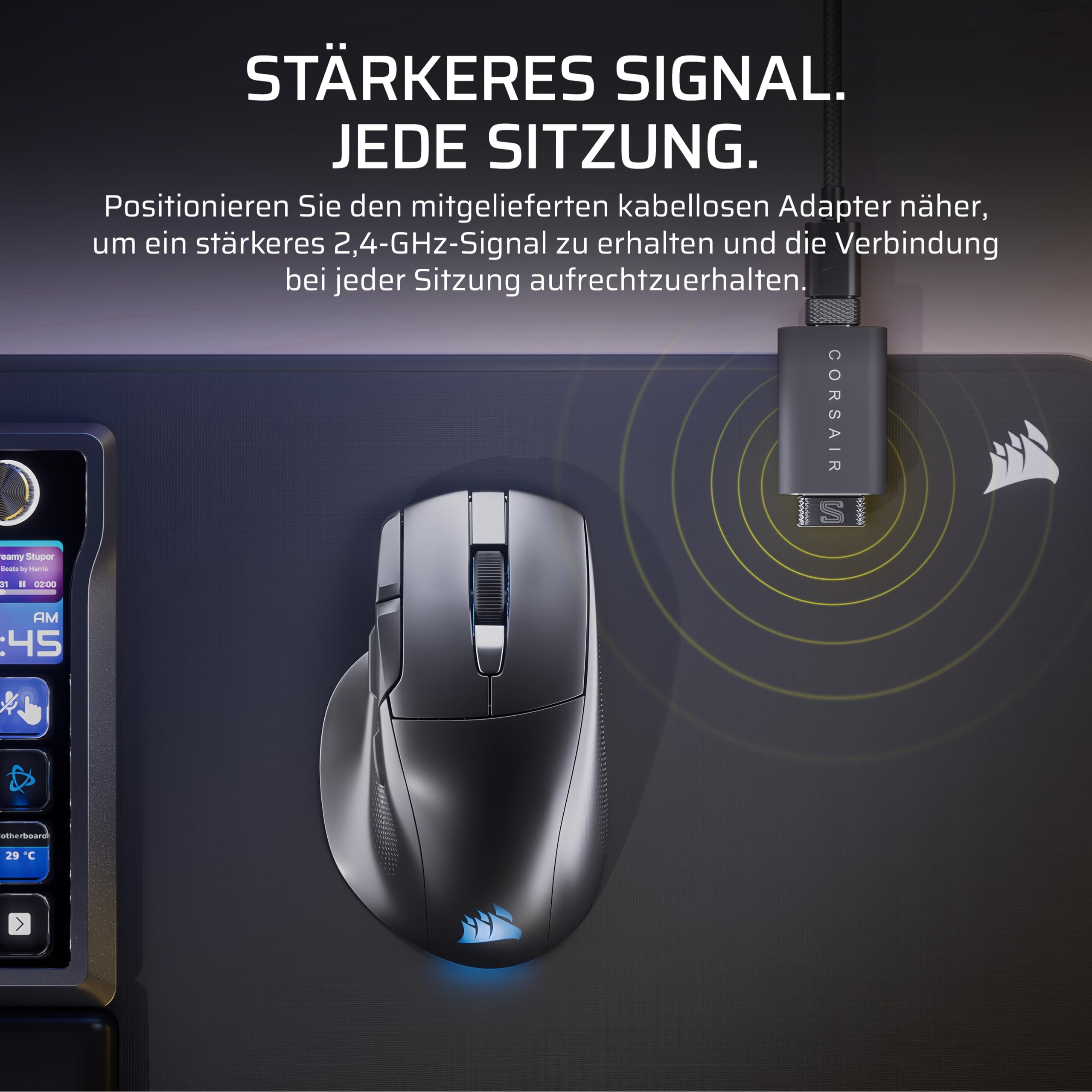 Corsair NIGHTSWORD v2 Wireless SD Gaming-Maus – Schwarz | Stream Deck-Taste, 8000Hz Hyper-Polling, 33K DPI, Ergonomisches Design, Bis zu 170 Stunden Akkulaufzeit