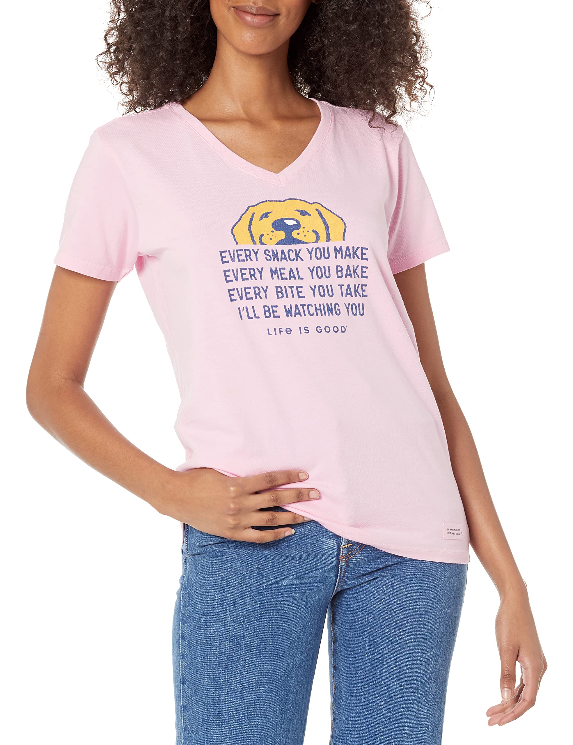 Life is GoodWomen's Crusher Graphic V-Neck T-Shirt I'll Be Watching You Dog