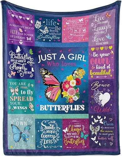 Miniatura 7 de Manta de regalo de mariposa para niñas, manta de franela mullida para adolescentes, niñas, mujeres, cumpleaños, 50 x 60 pulgadas