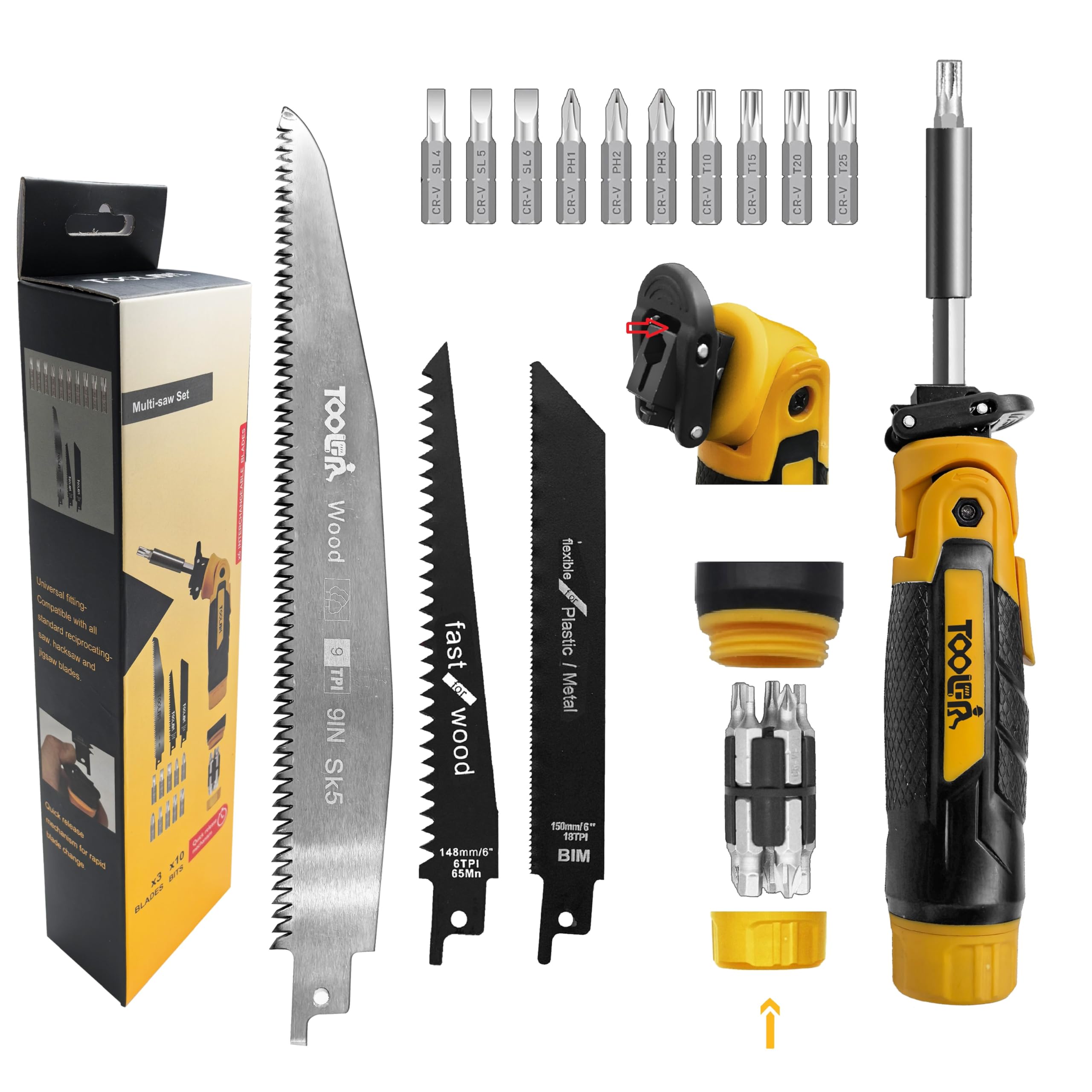 Photo 1 of 15-In-1 Manual Multi-Blades Hand Saw with Screwdriver.For Cutting Wood, Metal, Plastic, Sheetrock, Drywall and Plywood. Portable Hand Tool with Screwdriver (Not Electric)