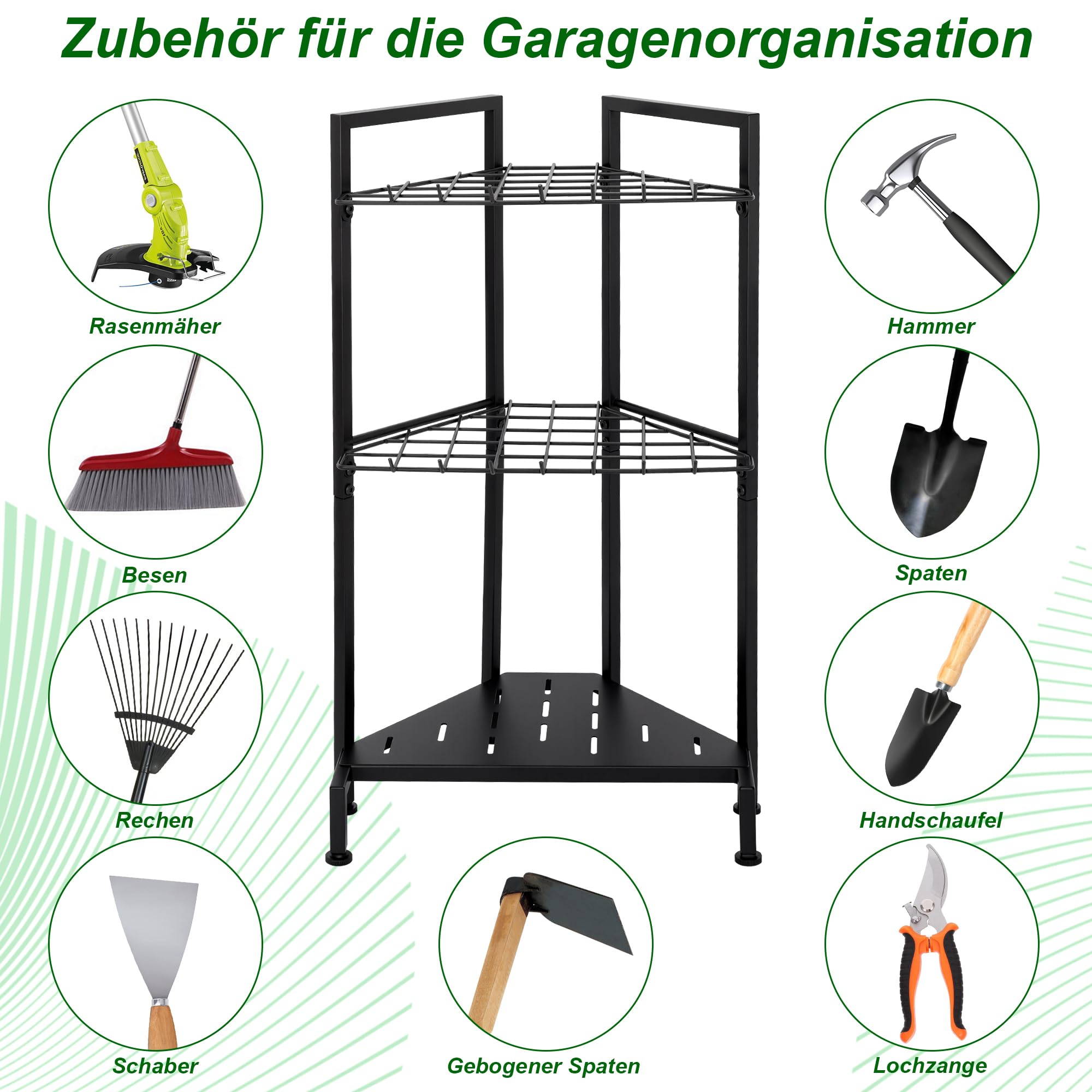 ohbien Garten-Werkzeug-Organizer für Ecken 3 Ebenen Gartengeräte Halterung