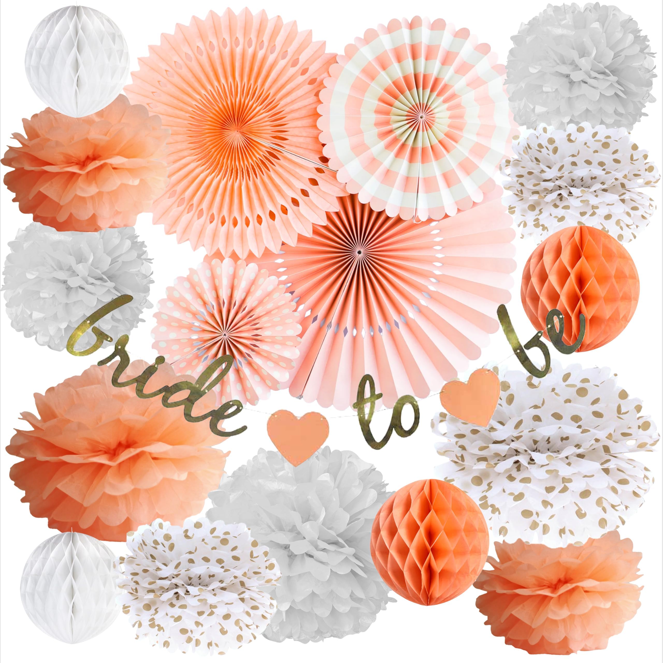 Vidal Crafts Bridal Shower Decorations Set, Bachelorette Party Decor, Bride to Be Banner, Dessert Table Decorations Kit, Bachelorette Party Supplies, Paper Fans, paper flowers, Honeycomb Balls Pack