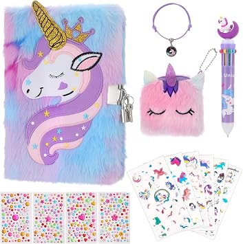 GSrenyu Unicorn Secret Diary with Lock Plush Notebook