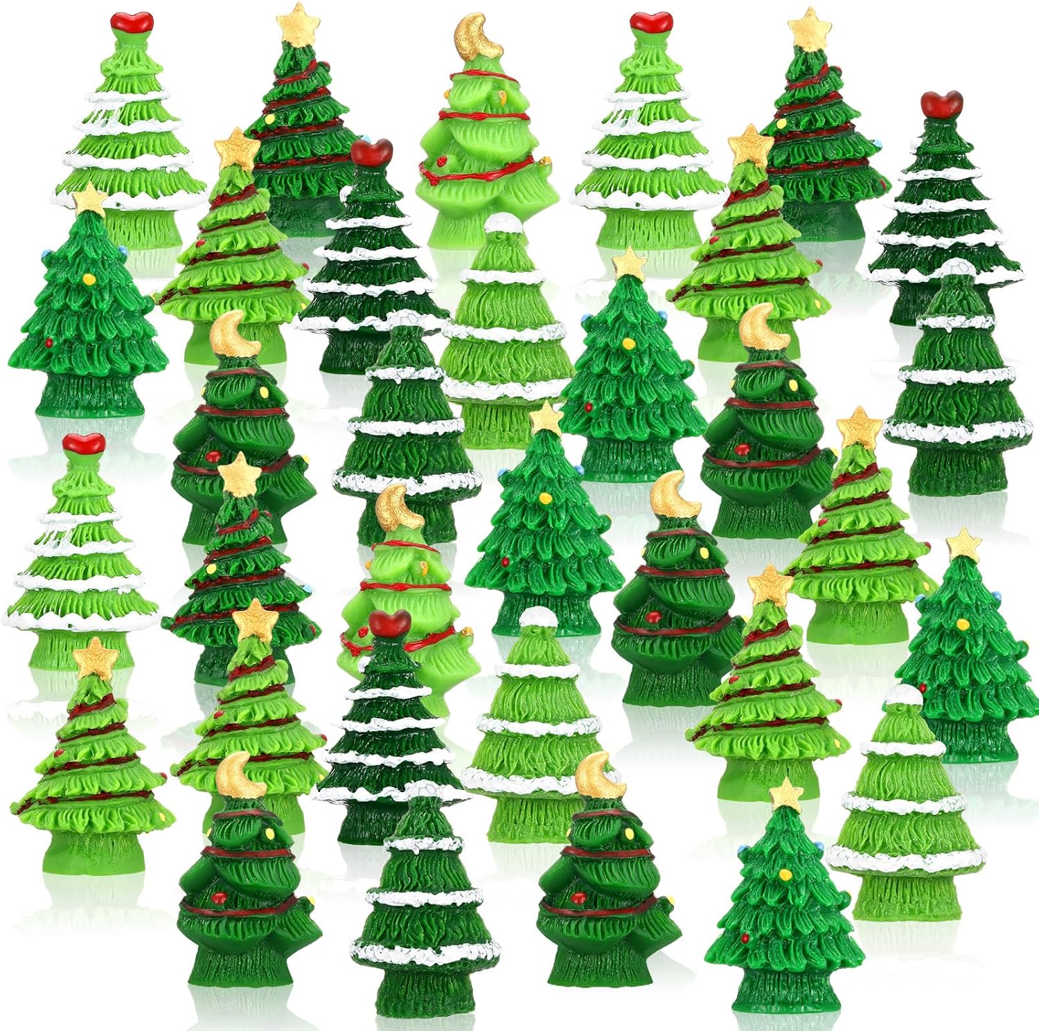 Chunful 50 Pcs Resin Christmas Trees Miniature Micro Landscape Decor Mini Creative Xmas Trees Ornament for Home Garden Decor Village Table Centerpiece Accessories Display Tabletop Decorative
