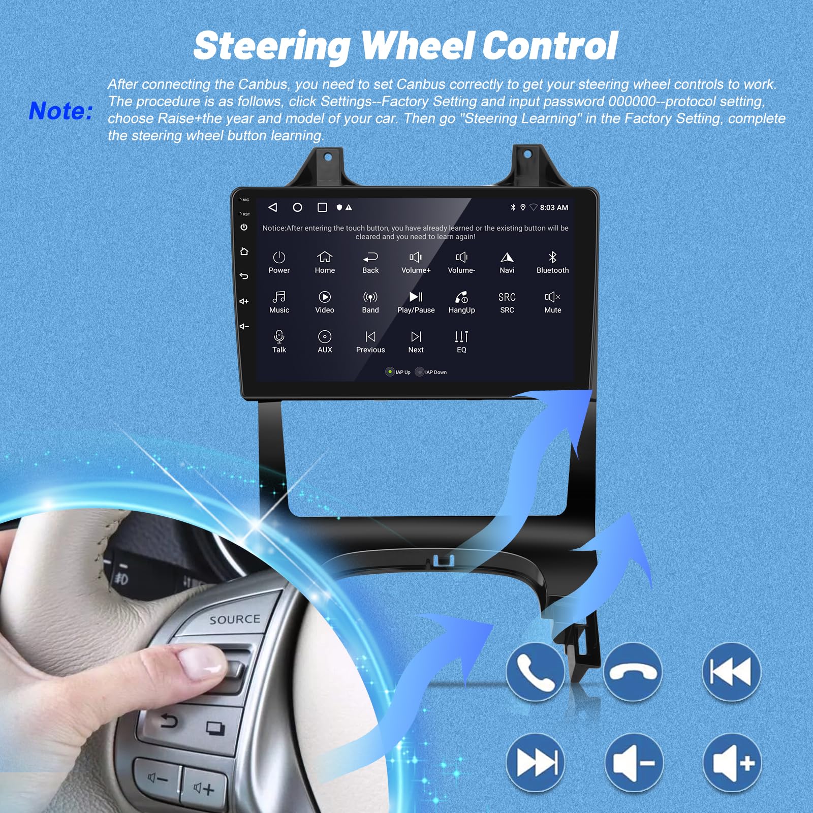 Android 2G+64G Autoradio pour Peugeot 3008 2009-2015, Wireless Carplay & Android Auto Radio à Écran Tactile 9 Pouces avec WiFi/GPS/Bluetooth/EQ/FM RDS Radio+Caméra de Recul +Mic