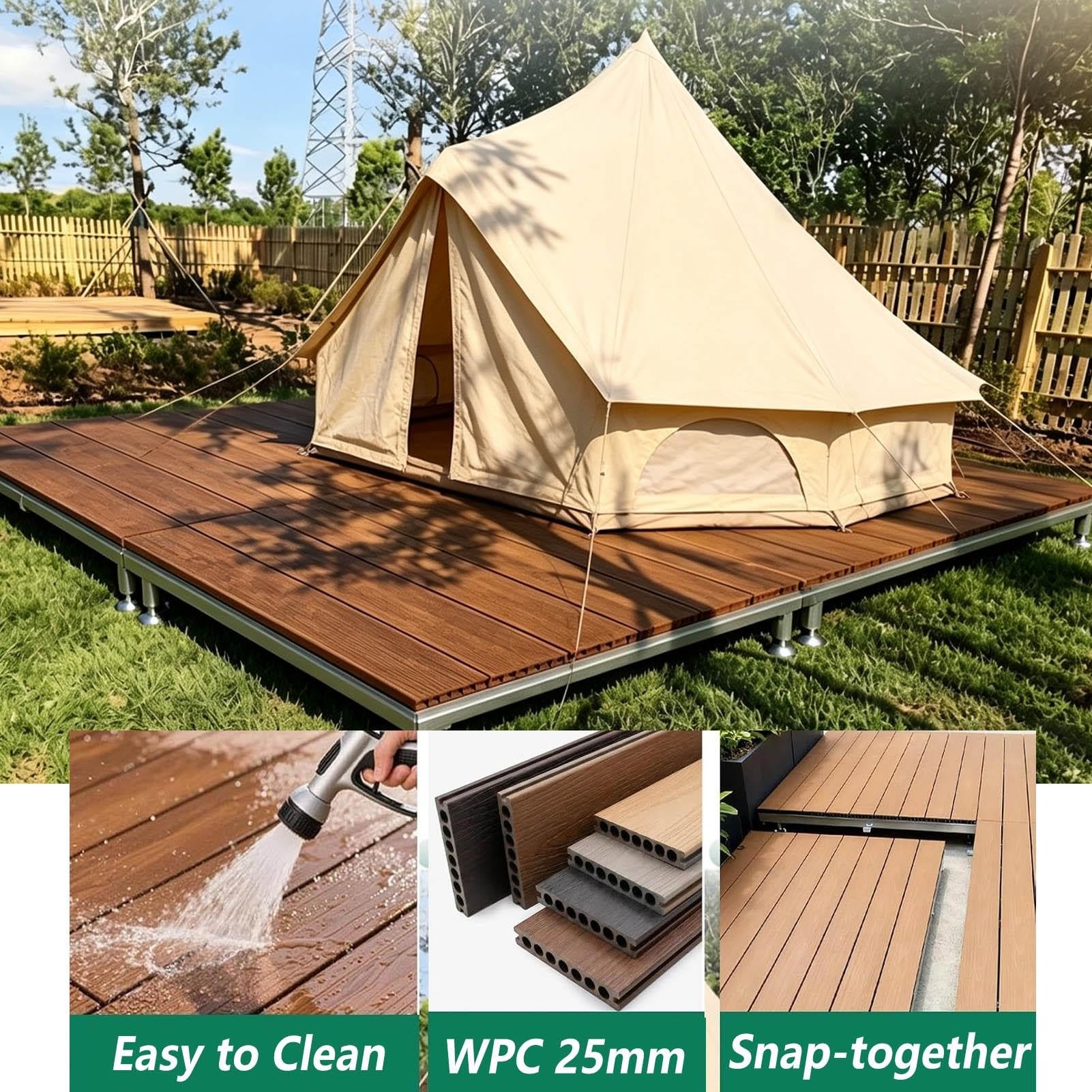 WPC Plataforma Elevada Modular de 4 Piezas, Baldosas de Cubierta Enclavable