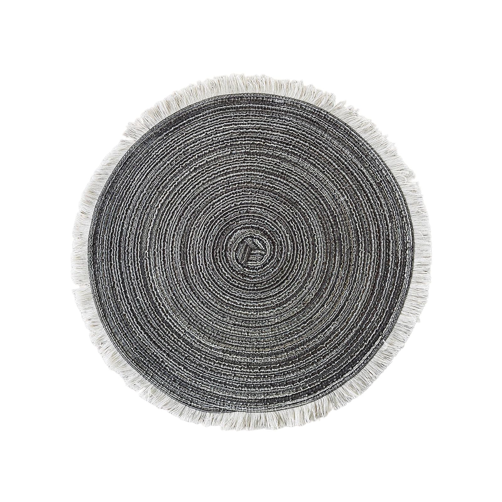 Shntig Dark Grey Handwoven Polyester Round Placemat With Elegant Fringes For Dining Table Decoration And Heat Protective Kitchen Table Setting