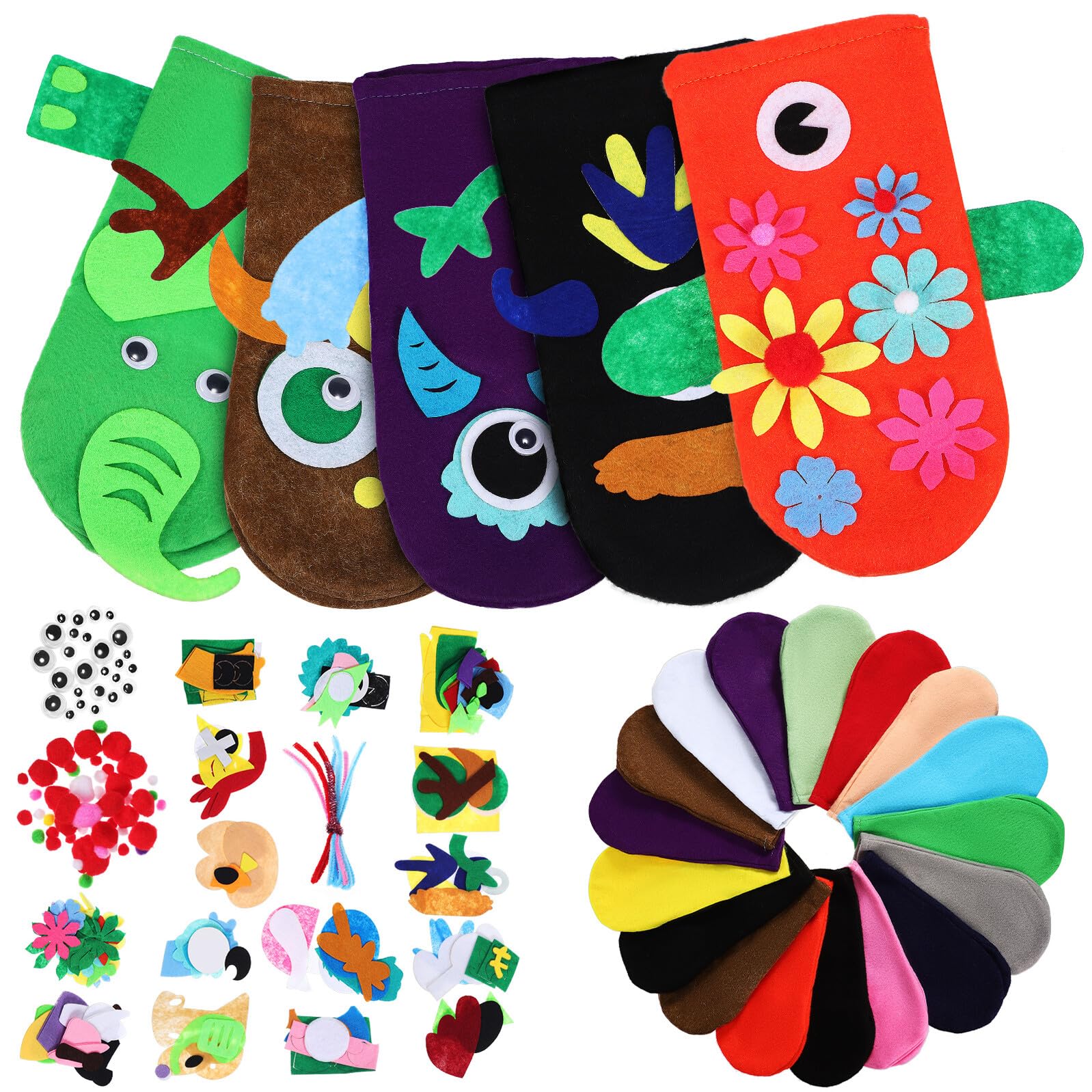 Kit per Burattini in Feltro Fai da Te Set Creativo per Decorazioni e Occhi Accessori per Artigianato Manuale Materiali per Marionette di 245X14 CM per Giochi di Ruolo e