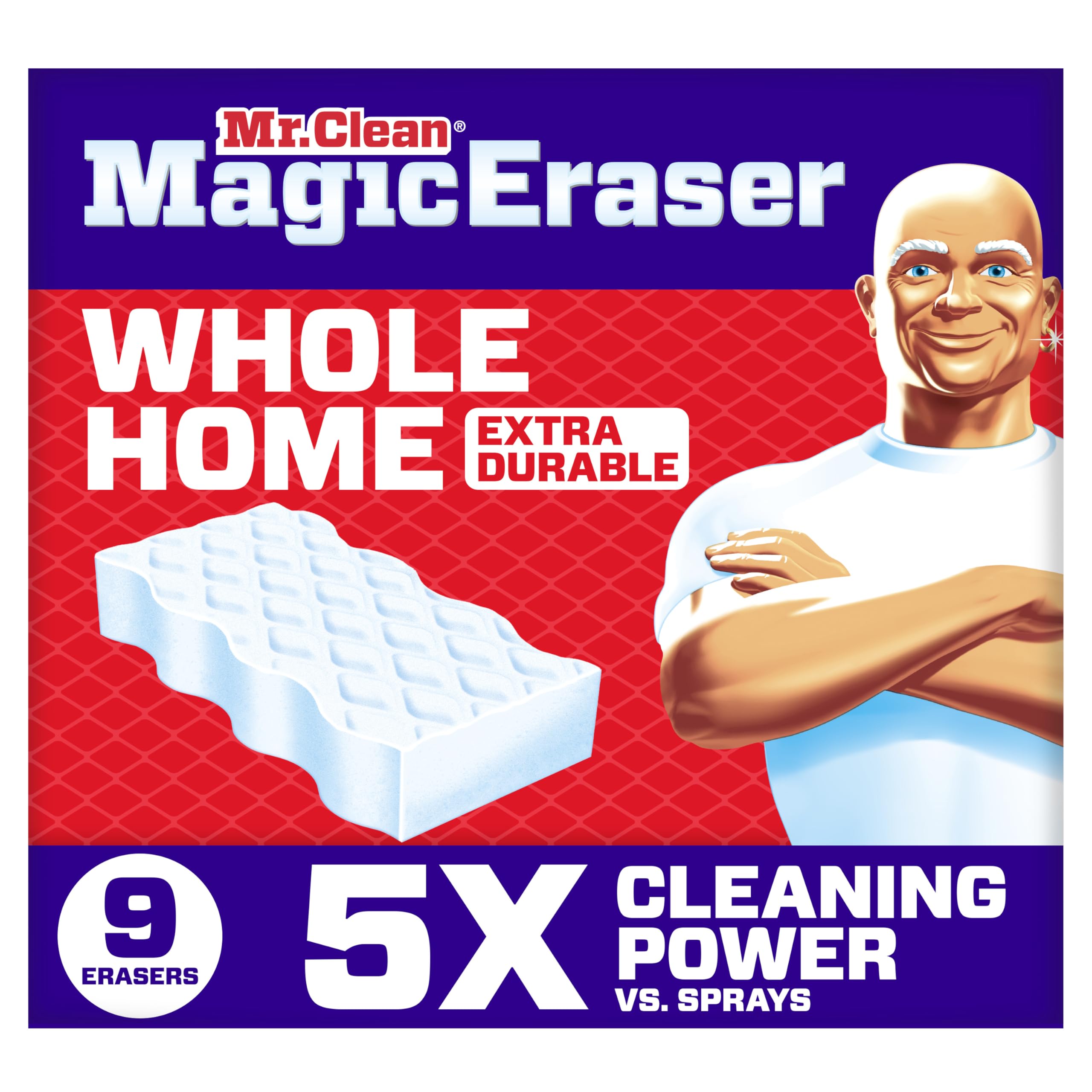 Photo 1 of **ONLY 8**Mr. Clean Magic Eraser Sponge, All Purpose Cleaner, Cleaning Scrubber, Wall, Sneaker, Kitchen, Bathroom, Shower Cleaner, Cleaning Supplies, Melamine Sponge, Cleaning Pads, Extra Durable, 9ct