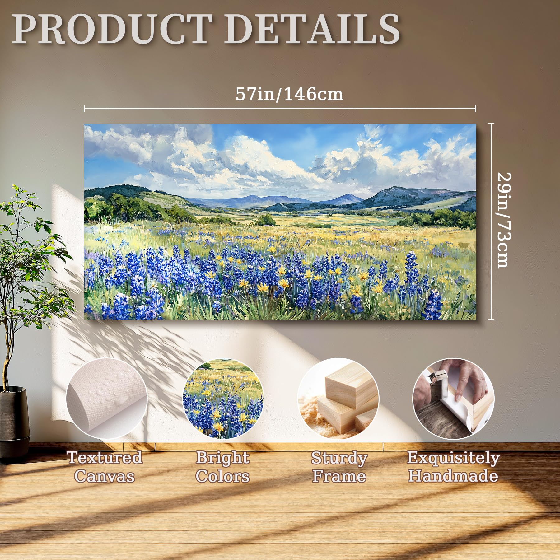 MHARTK66 Quadri Moderni Soggiorno Grandi, 73x146 cm XXL Stampe da Parete Campo di Fiori Selvatici, Quadro Camera da Letto Su Tela Decorazioni Parete Bagno Ufficio Sala Da Pranzo