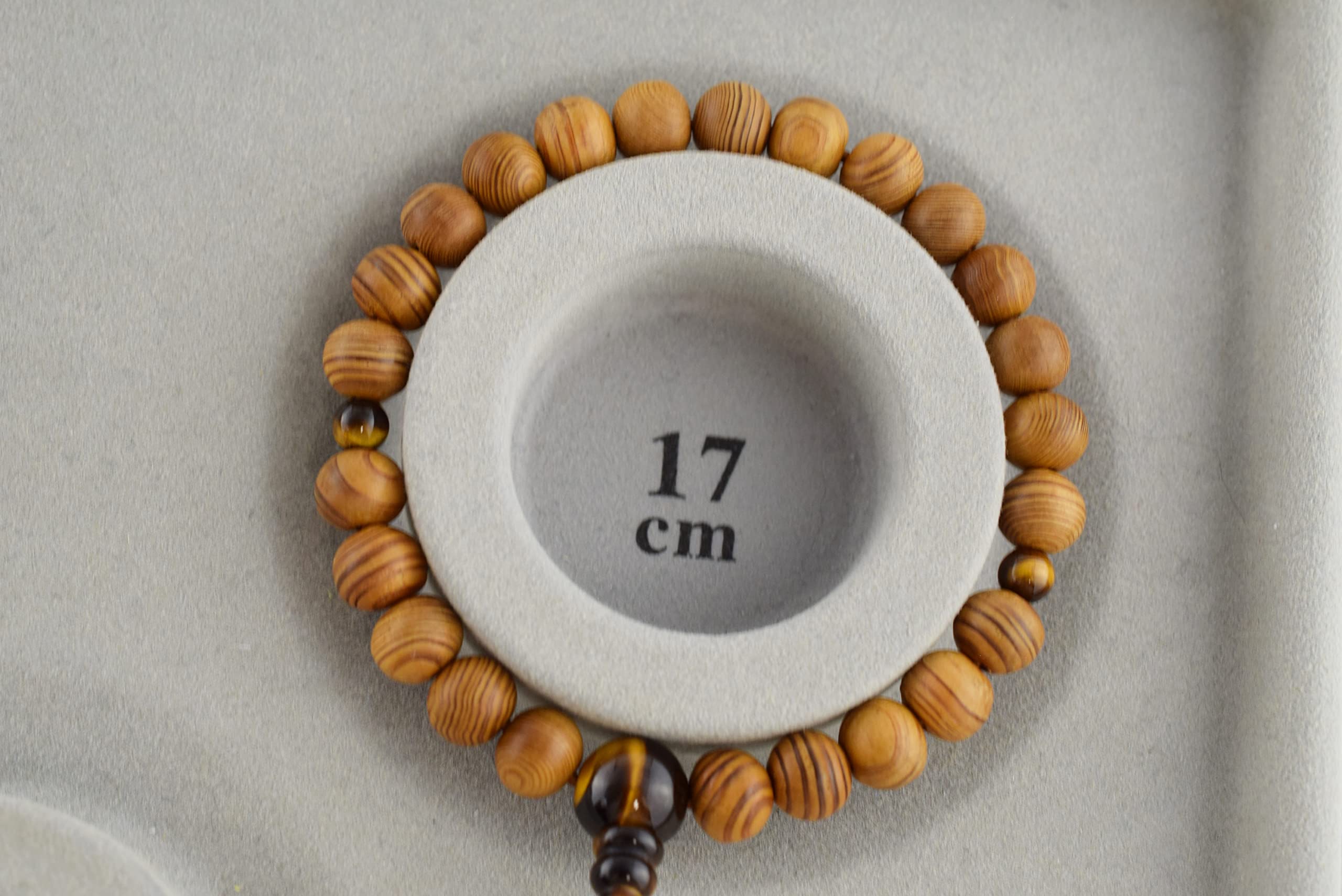 京都あさひ屋 Armband aus japanischem Zedernholz, Yakusugi-Holz und Tigerauge, 8 mm, Juzu Dhyana, Zen, Kyoto, Gebetsperlen, handgefertigt, für Männer und Frauen, Geschenke, elastische Mala-Perlen