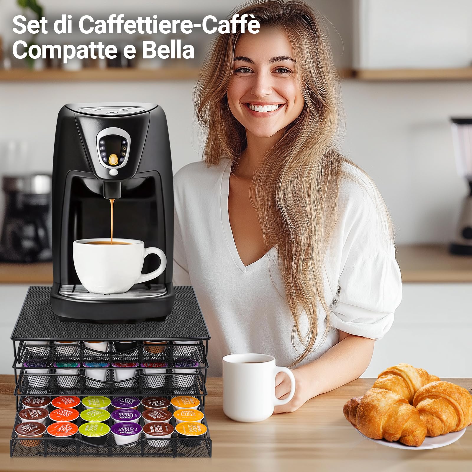 MASTERTOP Cassetti Capsule Dolce Gusto 108pz, Porta Capsule Antiscivolo a 3 Cassetti, Dispenser Capsule di Grande Capacità con Supporto Antivibrazioni in EVA per Macchina Caffè