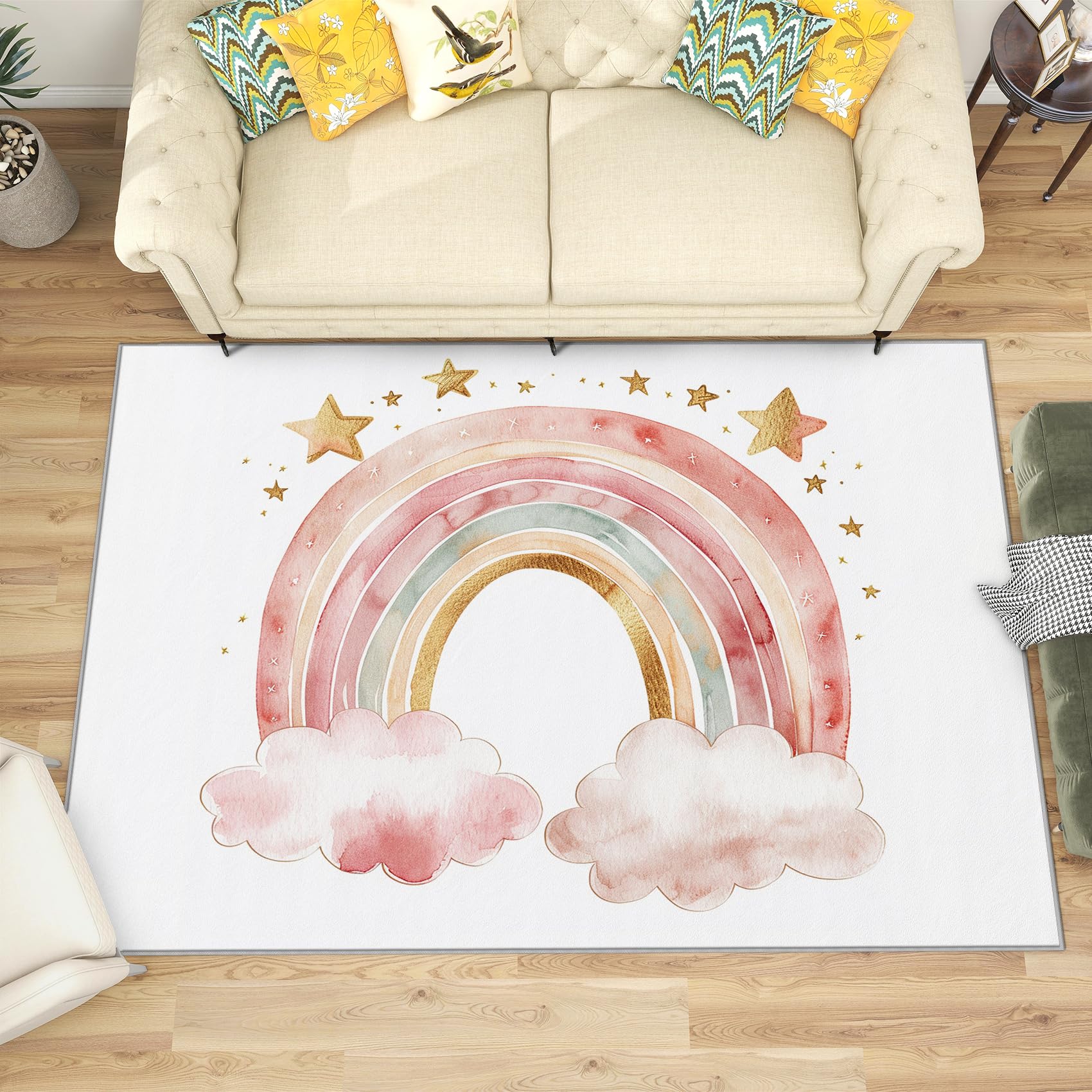 SherAvant Rainbow Rug for Girls Bedroom - 2x3 Rug - Rainbow Rug - Kids Nursery Baby Girls Area Rug - Cute Cartoon Cloud Star Rugs - Watercolor Kawaii CarpetSoft Washable Non Slip Low Pile Home Decor