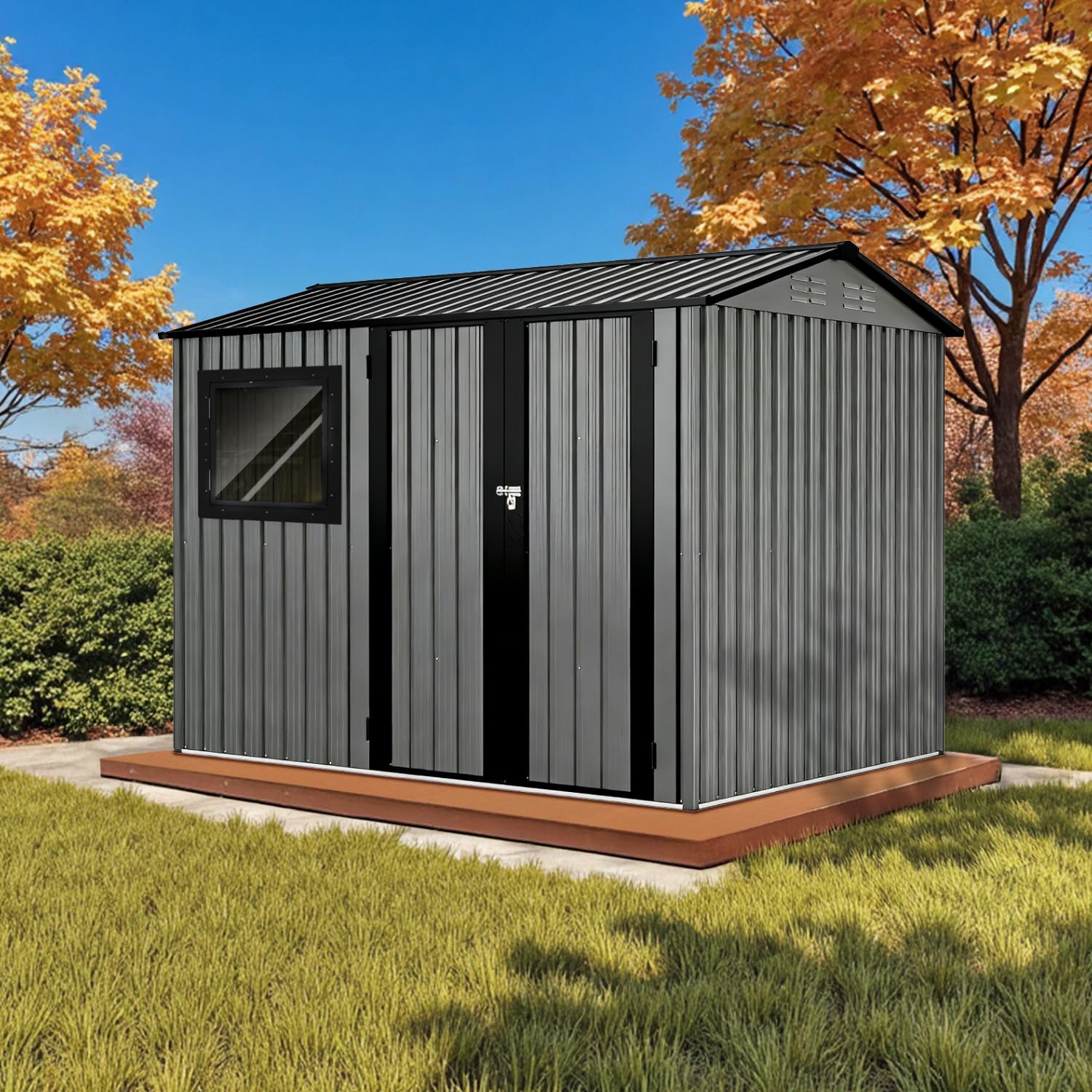 8' x 6' XL Outdoor Storage Shed, Sturdy Metal Building w/Floor and Operable Window for Garden, Backyard, Poolside and Lawn, Grey (Incomplete)