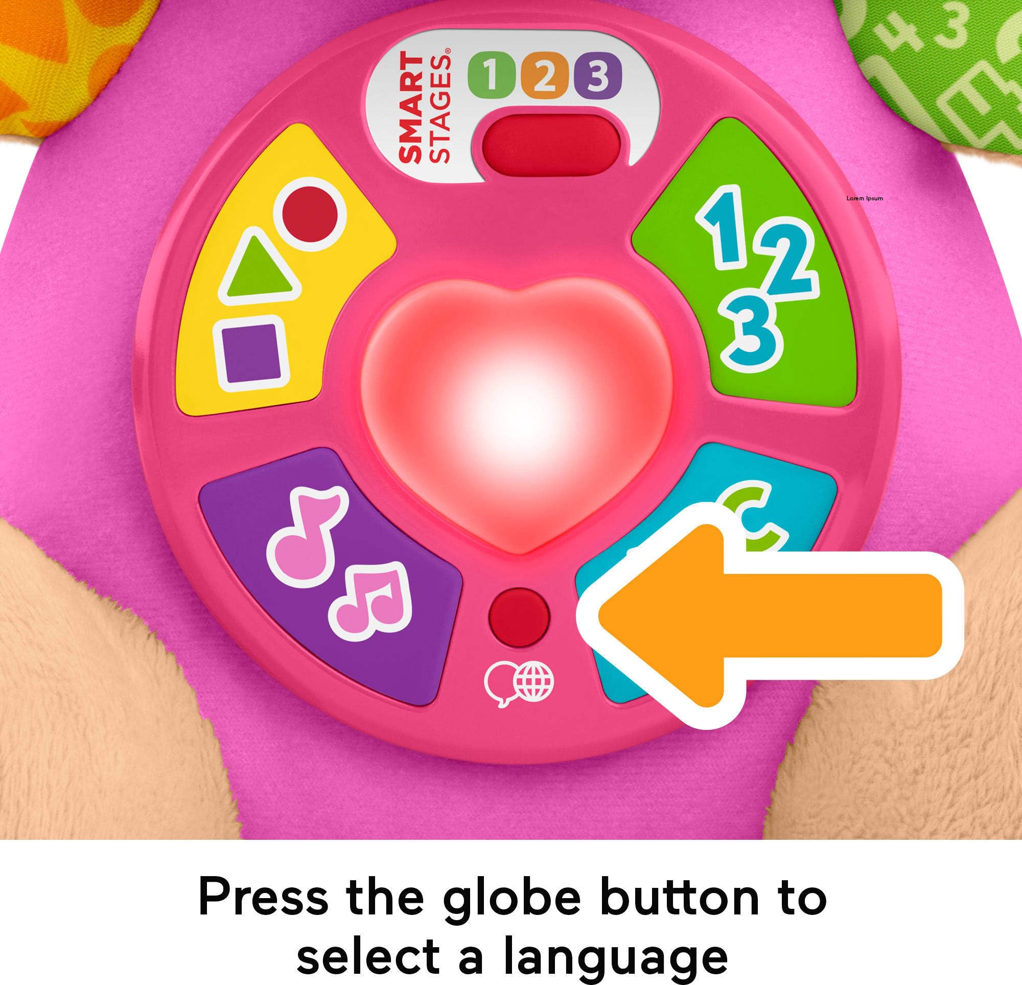 Fisher-Price Juguete Educativo para bebés riendo y aprendiendo escenarios Inteligentes, diseño de Peluche Musical Rosa con escenarios Inteligentes para bebés a Partir de 6 Meses, versión multilingüe