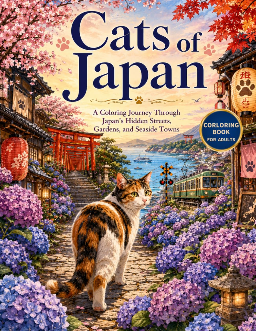 Cats of Japan: A Relaxing Coloring Journey Through Japan