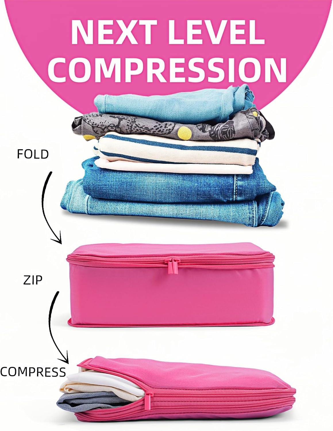 6 Set Compression Packing Cubes for 7–14 Day Travel, Rose Red image 2