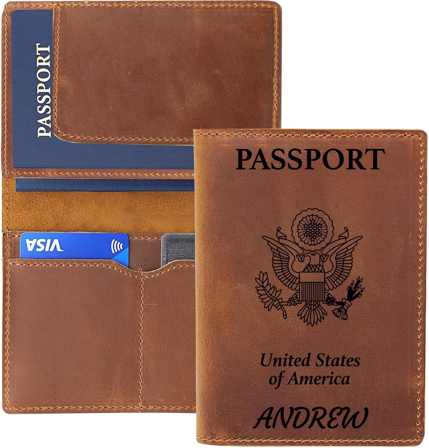 Personalized Leather Passport Holder, Custom Travel Wallet,