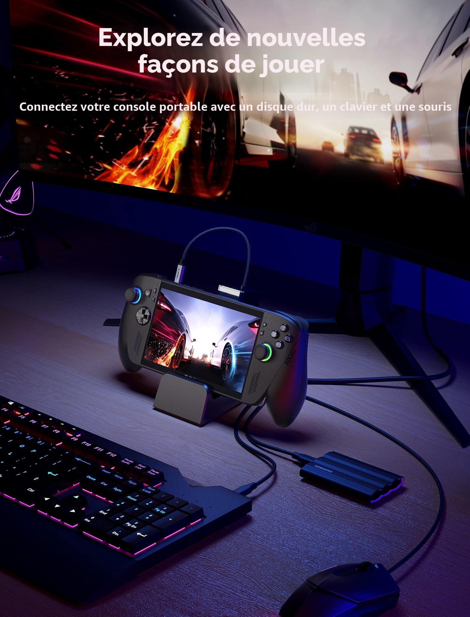 JSAUX Station d'accueil pour ROG Xbox Ally X (2025)/ROG Ally X/ROG Ally X/Steam Deck/Legion Go, Dock 6-en-1 avec HDMI 4K@120Hz, Ethernet Gigabit, USB-A et USB-C 3.2 Gen 1, Charge 100W – HB0609 Noir