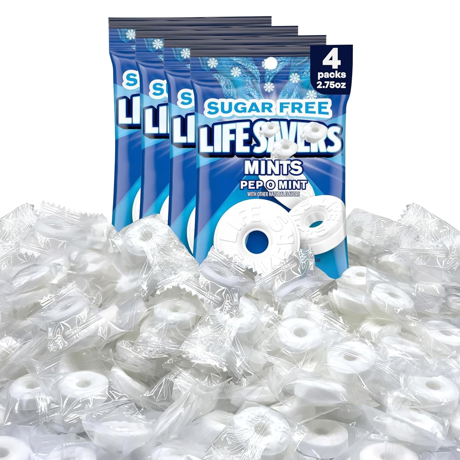 Mint Candy Pep O Mint Sugar Free 4 Pack (2.75 oz Each) Individually Wrapped – Fresh Mint Flavor for Travel, Office