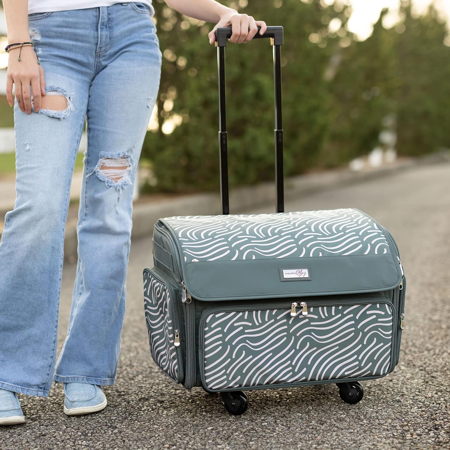 Everything Mary 4 Wheels Collapsible Deluxe Sewing Machine Storage Case - Rolling Trolley Carrying Bag for Brother, Singer