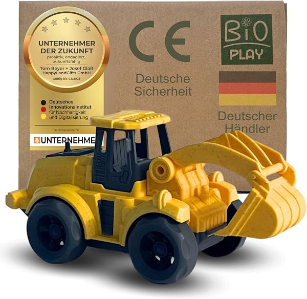 BIOPLAY® Kinder Bagger Spielzeug ab 2 Jahre | Bio Kunststoff | Bewegliche Baggerschaufel | Nachhaltiges Spielzeug ab 18 Monate für Jungen und Mädchen | Indoor und Outdoor | Baustellenfahrzeug - 1