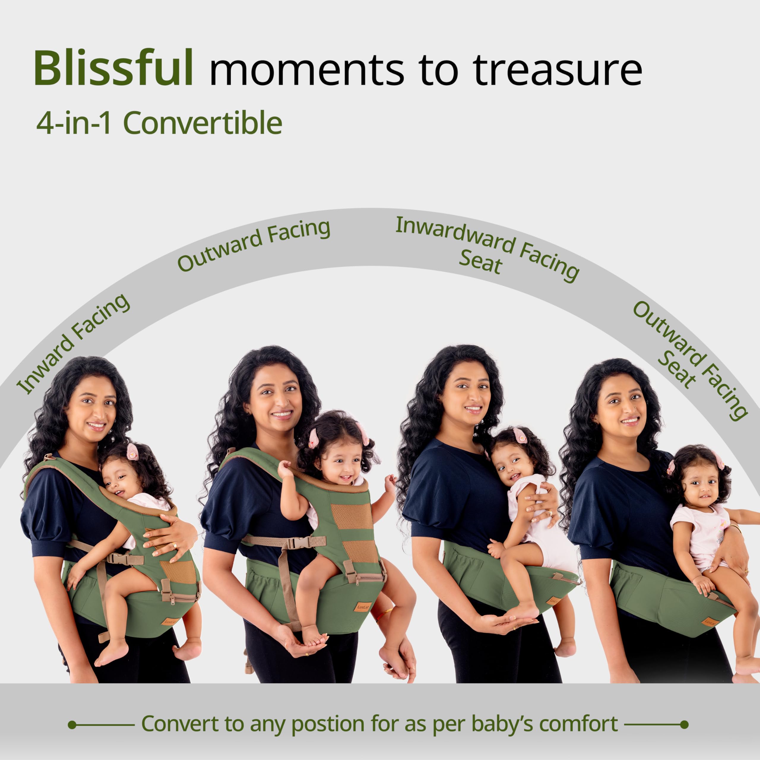 LuvLap Royal Hip Seat Baby Carrier with 4 Carry Positions, Baby Carrier with Hip seat for 6 to 24 Months Baby, Adjustable New-Born to Toddler Carrier, Max Weight Up to 15 Kgs (Green) 1