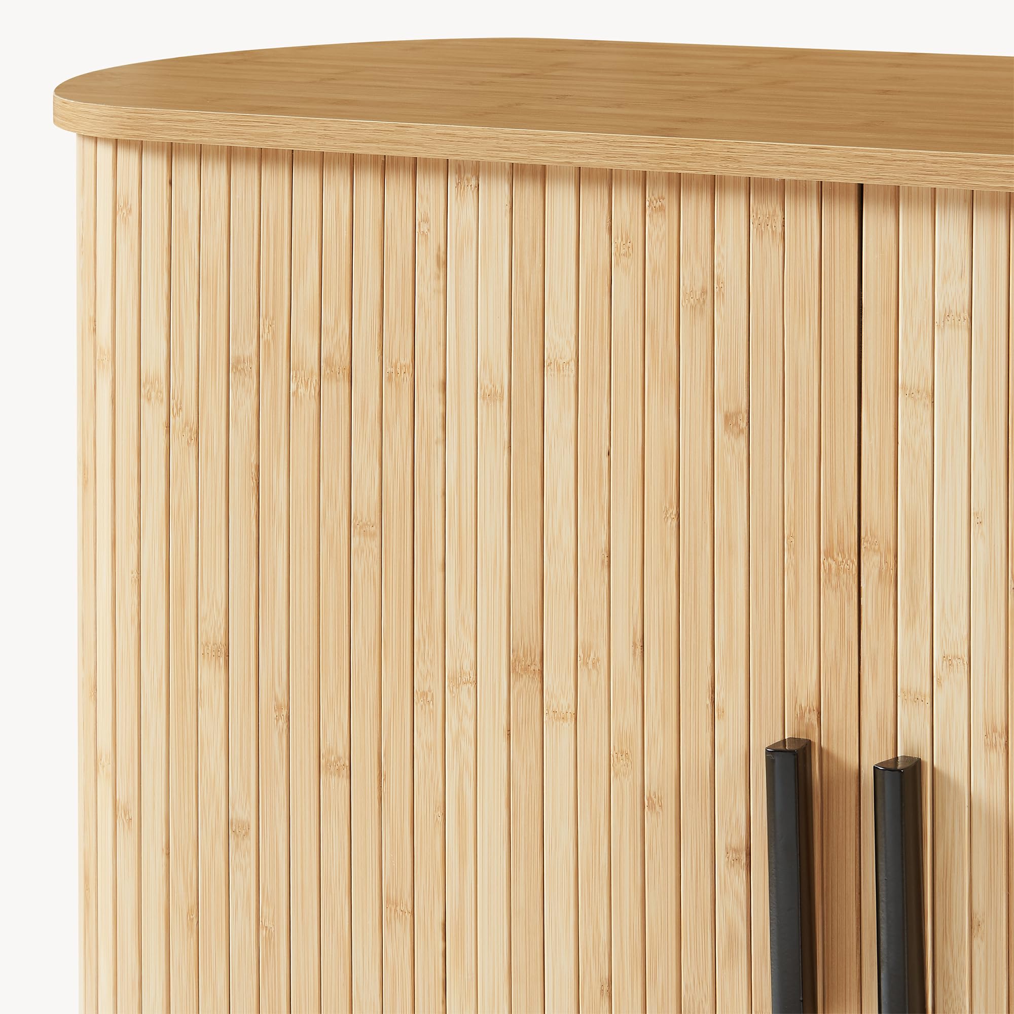 [en.casa] Mobile Multiuso a 2 Ante Scorrevoli in Bambù Scarpiera con 3 Ripiani Vani Portascarpe Comò Stretto Piano Ovale per Ingresso Soggiorno Camera da Letto 100x40x80 cm - Naturale/Nero